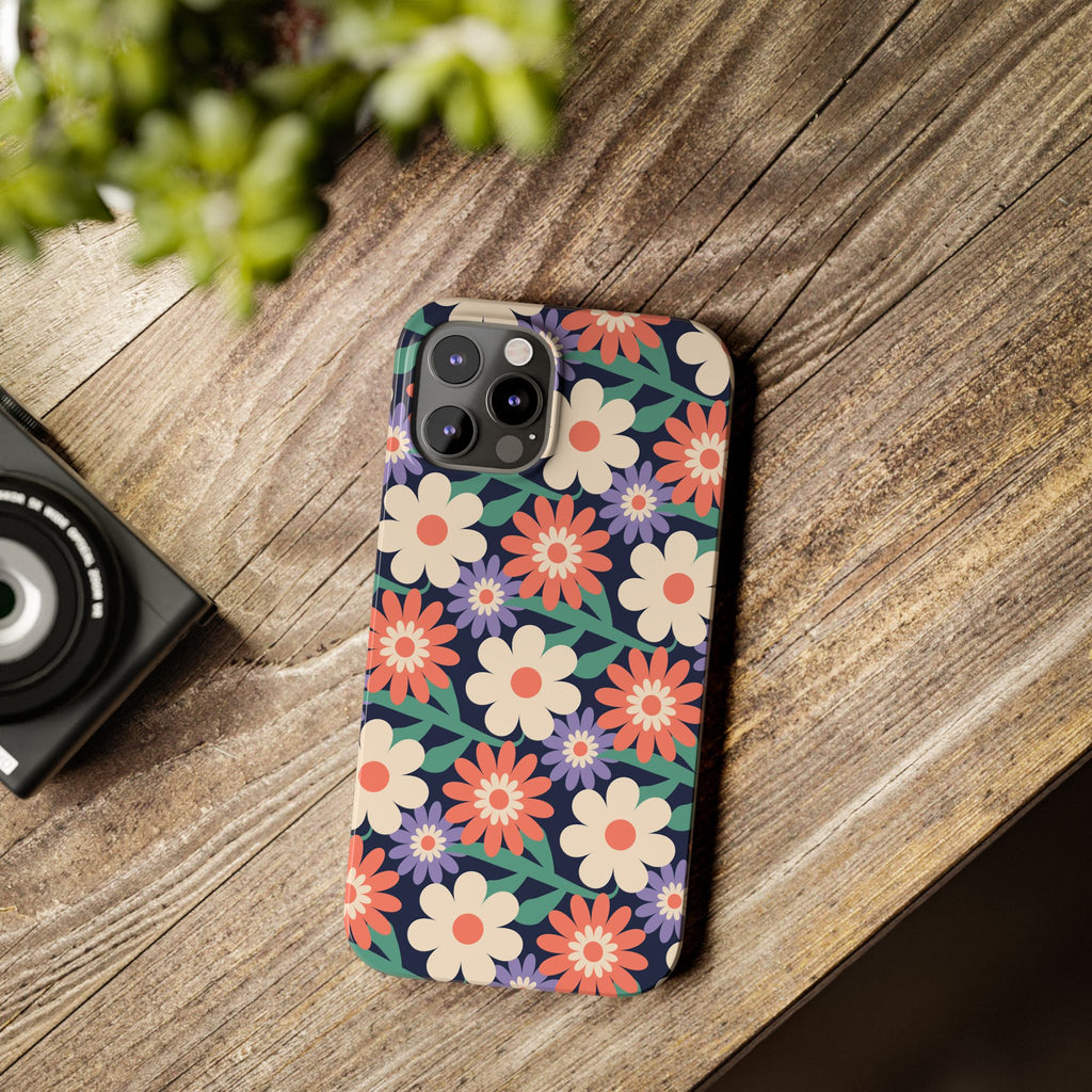 Floral Retro Slim Phone Case – Navy Ditsy Flowers