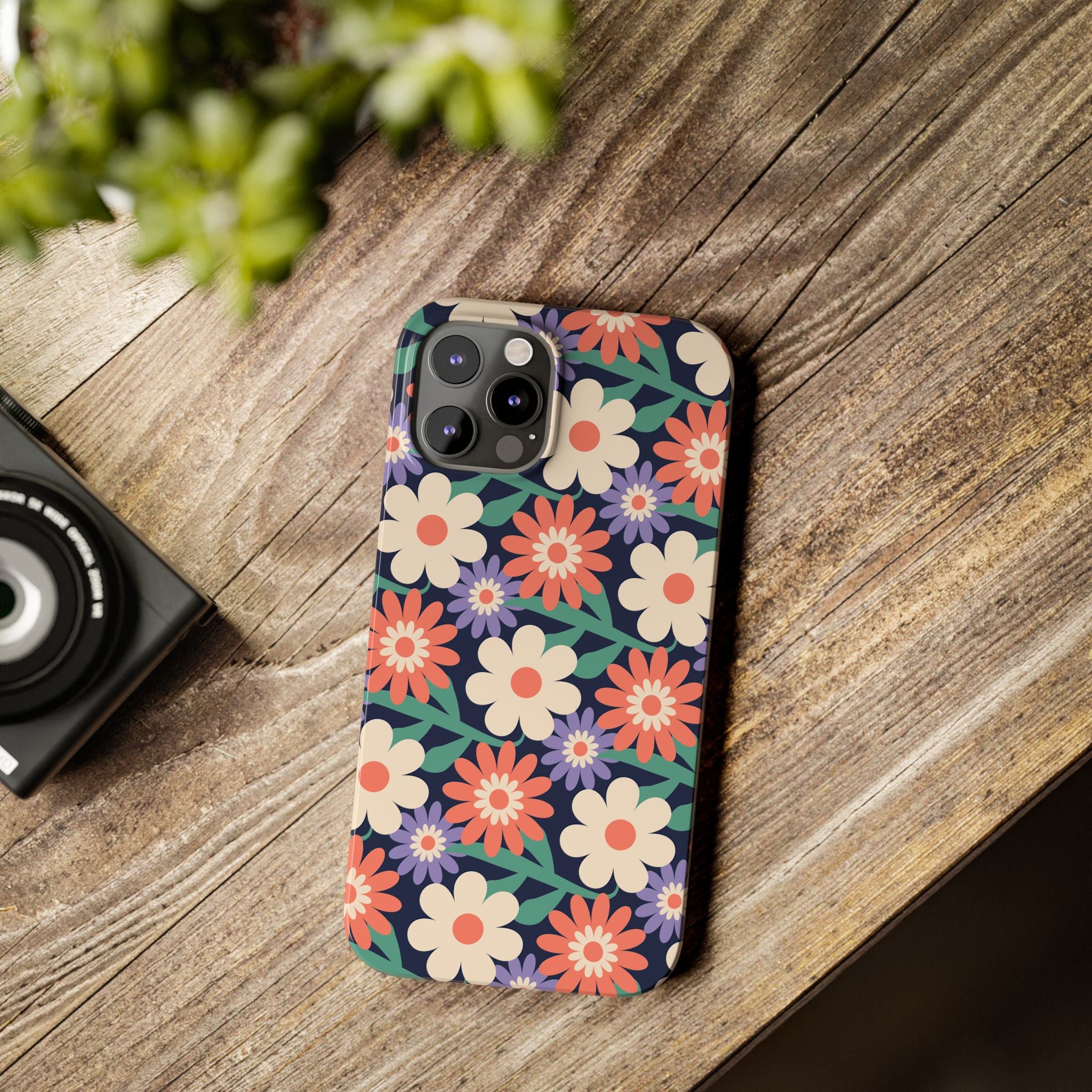Floral Retro Slim Phone Case – Navy Ditsy Flowers