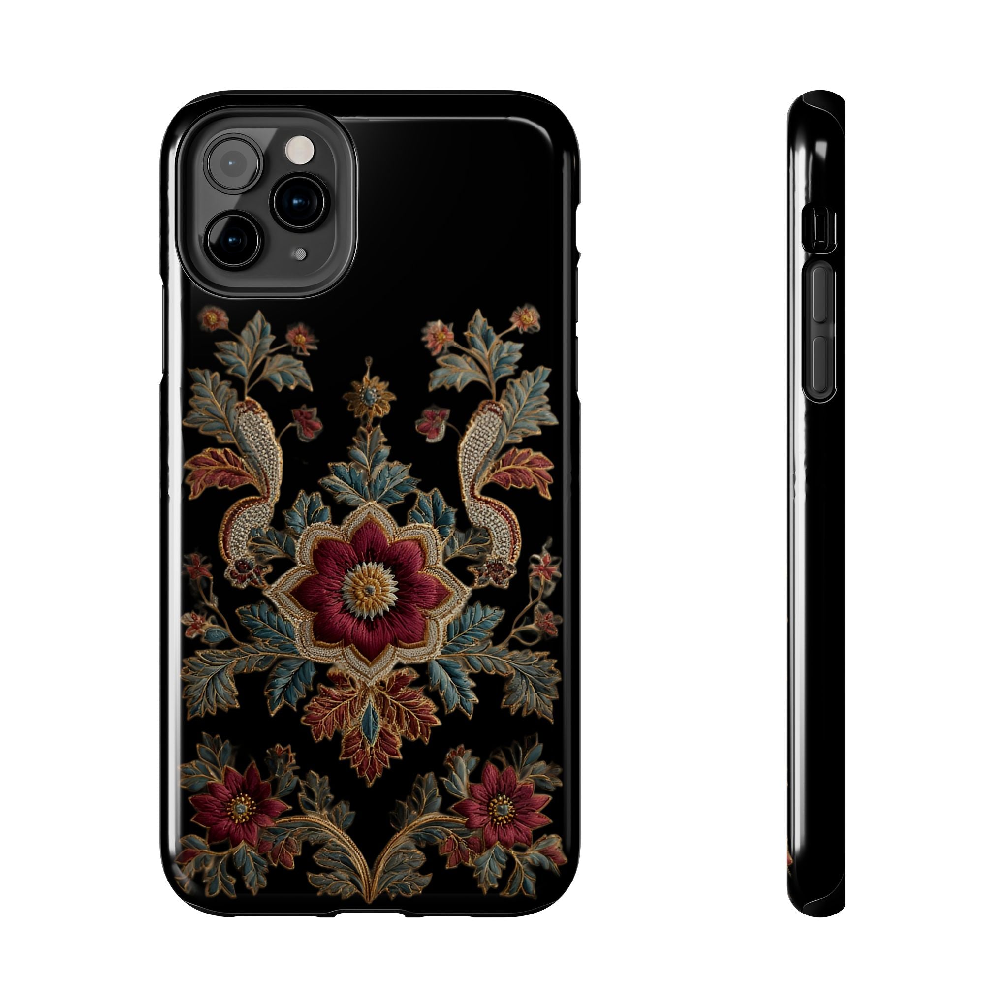 Floral Embroidered Tough Phone Case — Vintage Boho Protective Cover