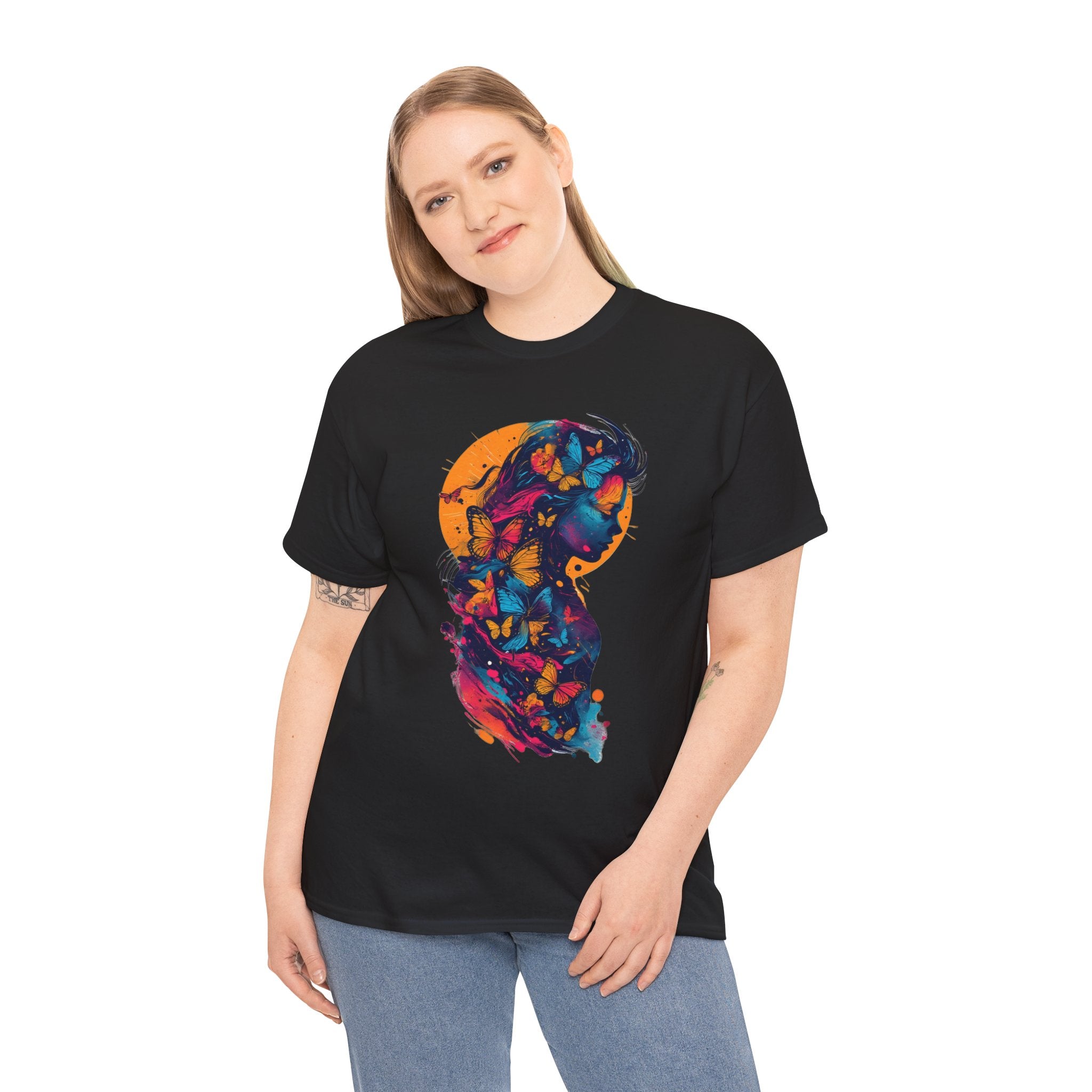 Butterfly Silhouette Graphic Tee — Colorful Maternity Profile Design