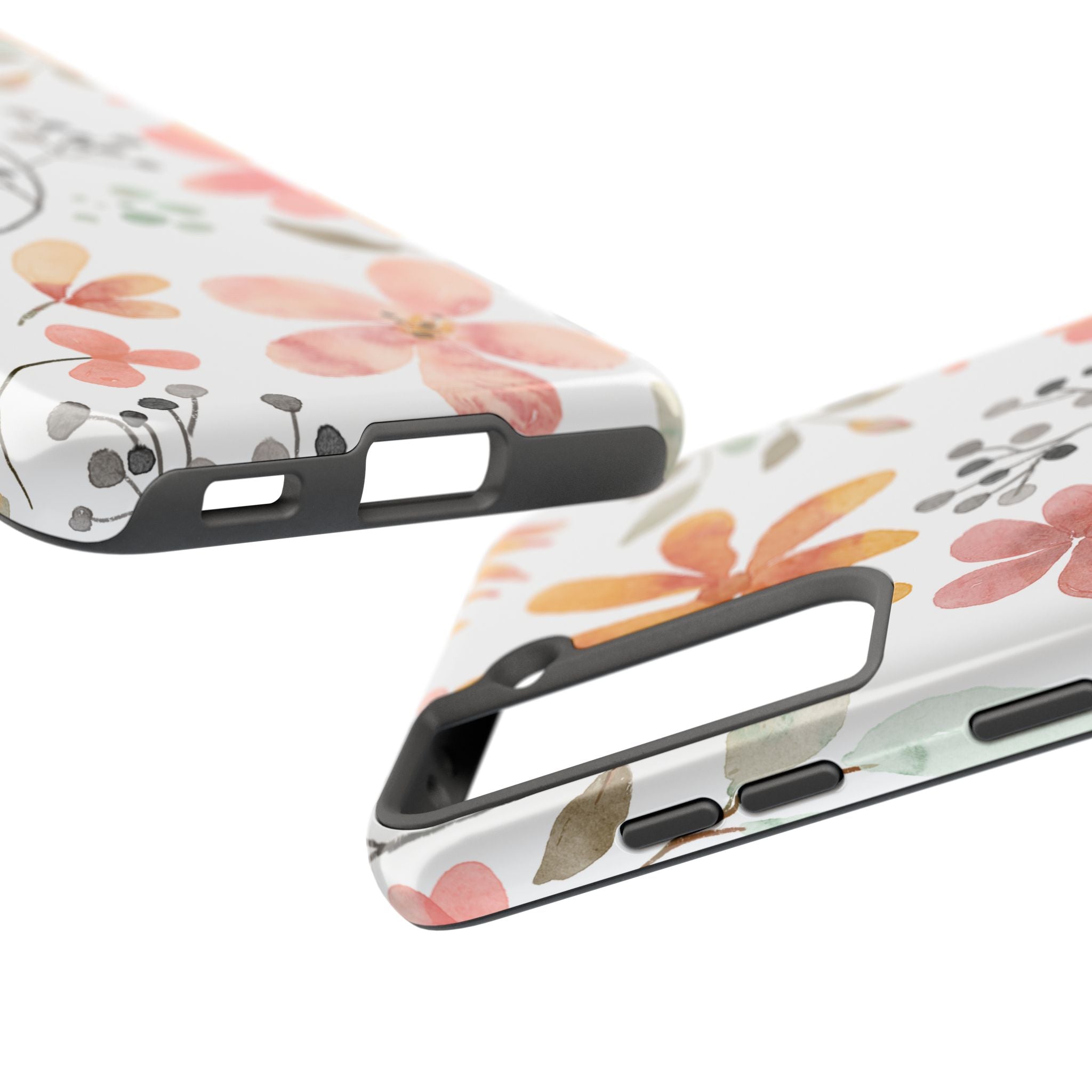 Floral Watercolor Tough Phone Case — Pink & Peach Botanical Protection