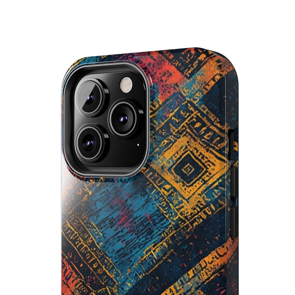 Tough Phone Case – Abstract Rustic Geometric Design (Blue, Orange, Magenta)