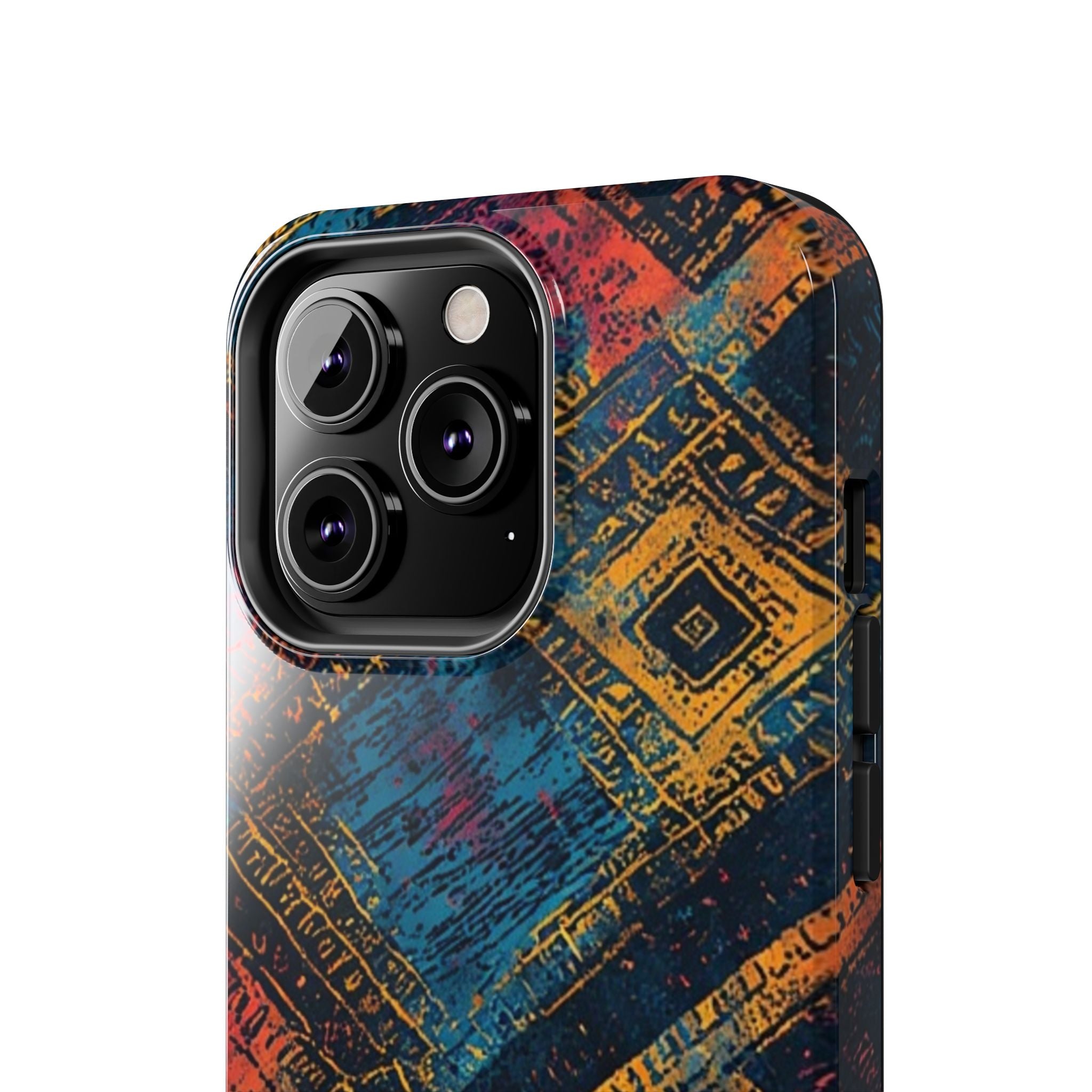 Tough Phone Case – Abstract Rustic Geometric Design (Blue, Orange, Magenta)