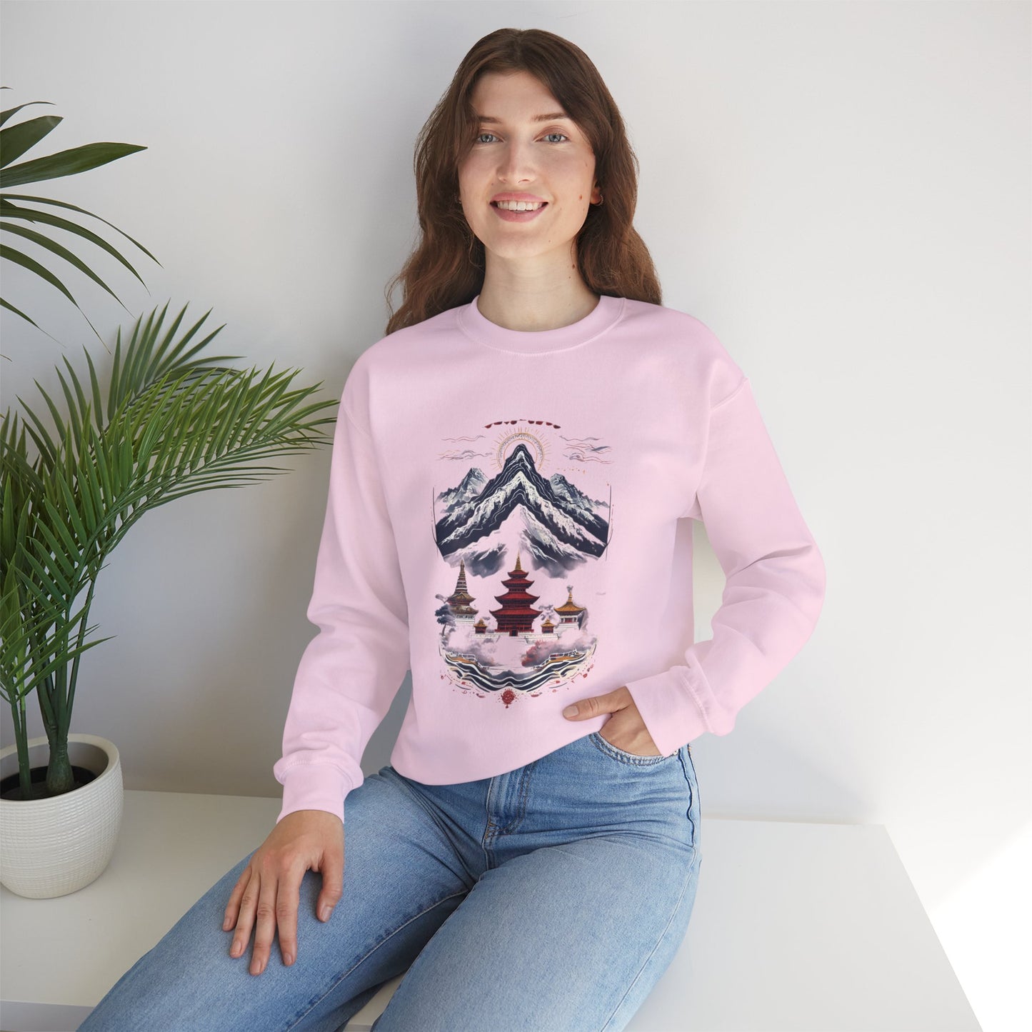 Japanese Mountain Pagoda Crewneck Sweatshirt