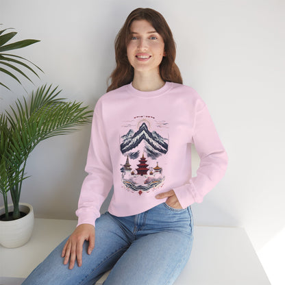 Japanese Mountain Pagoda Crewneck Sweatshirt