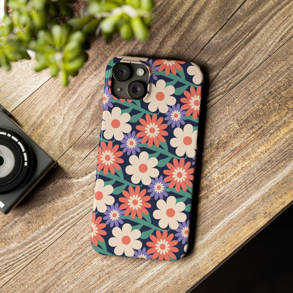 Floral Retro Slim Phone Case – Navy Ditsy Flowers