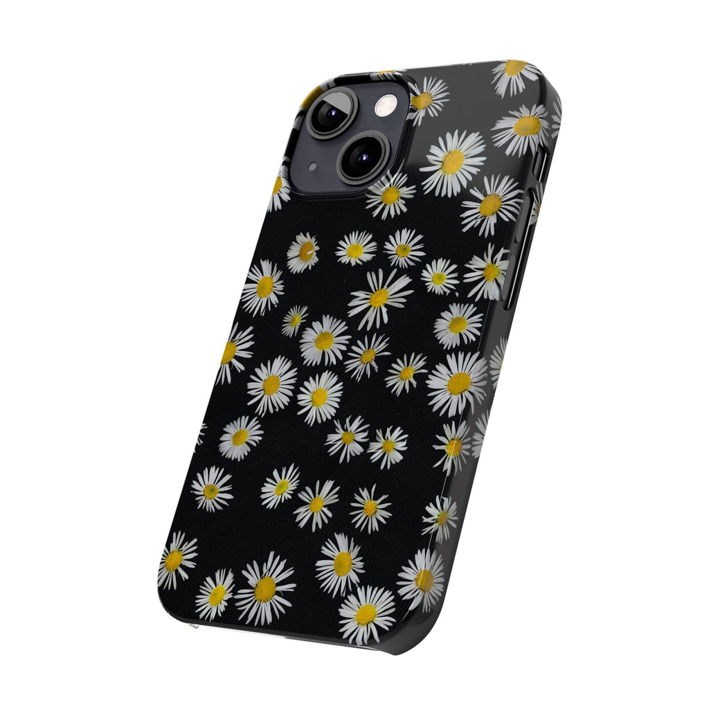 Daisy Pattern Slim Phone Case — Black Background Floral iPhone Case