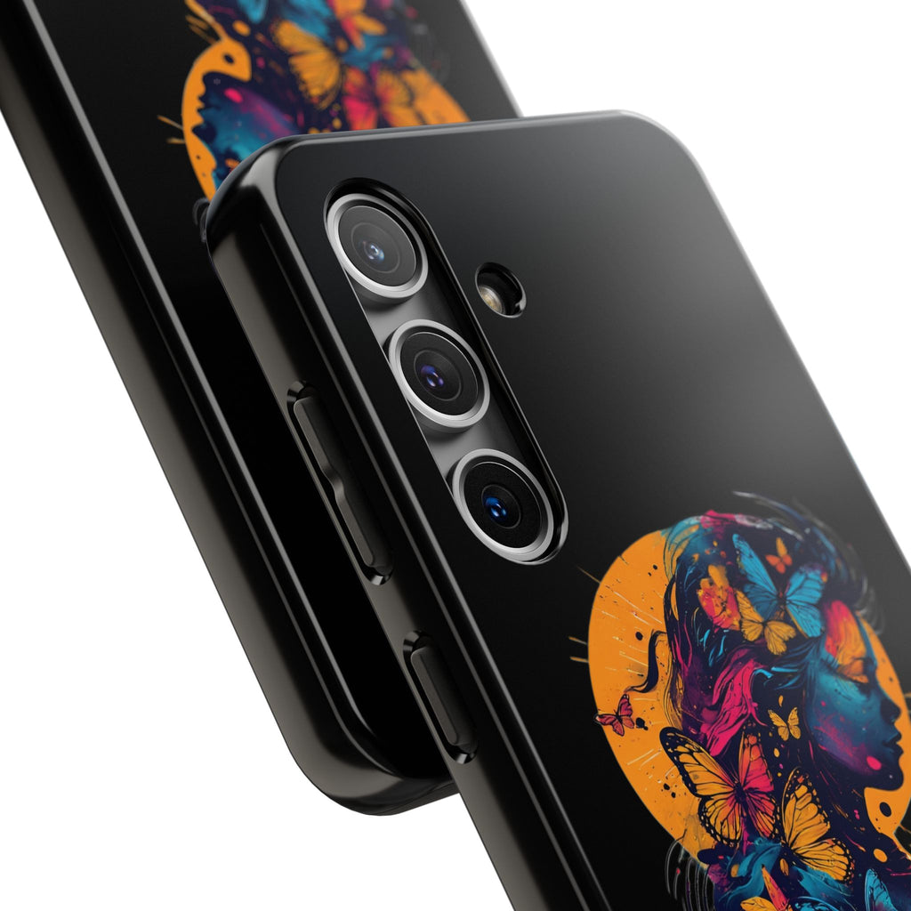 Butterfly Silhouette Tough Phone Case — Colorful Woman Art Protective Cover