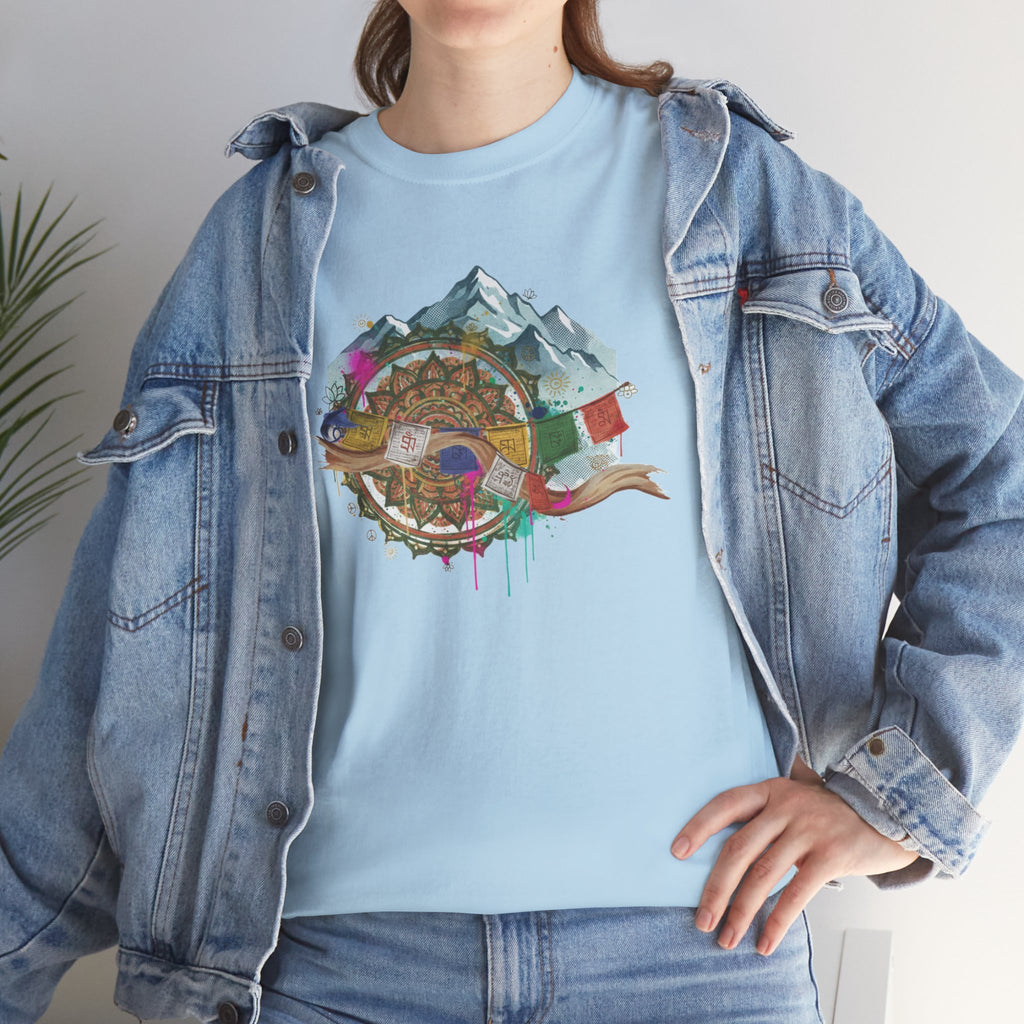 Adventure Compass Graphic Tee — Mountain, Globe & Flag Illustration