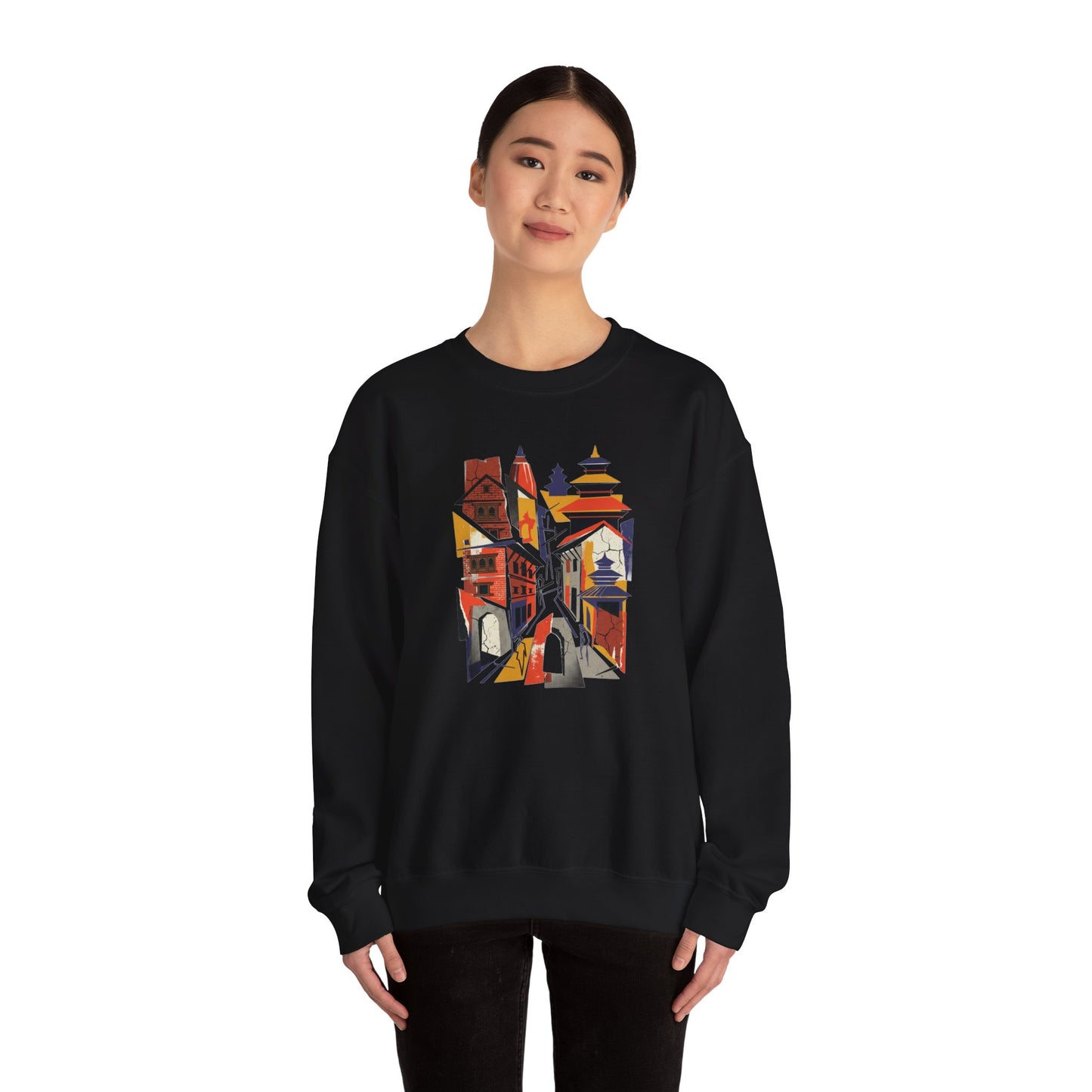 Crewneck Sweatshirt — Abstract Cityscape Graphic (Colorful Architectural Illustration)