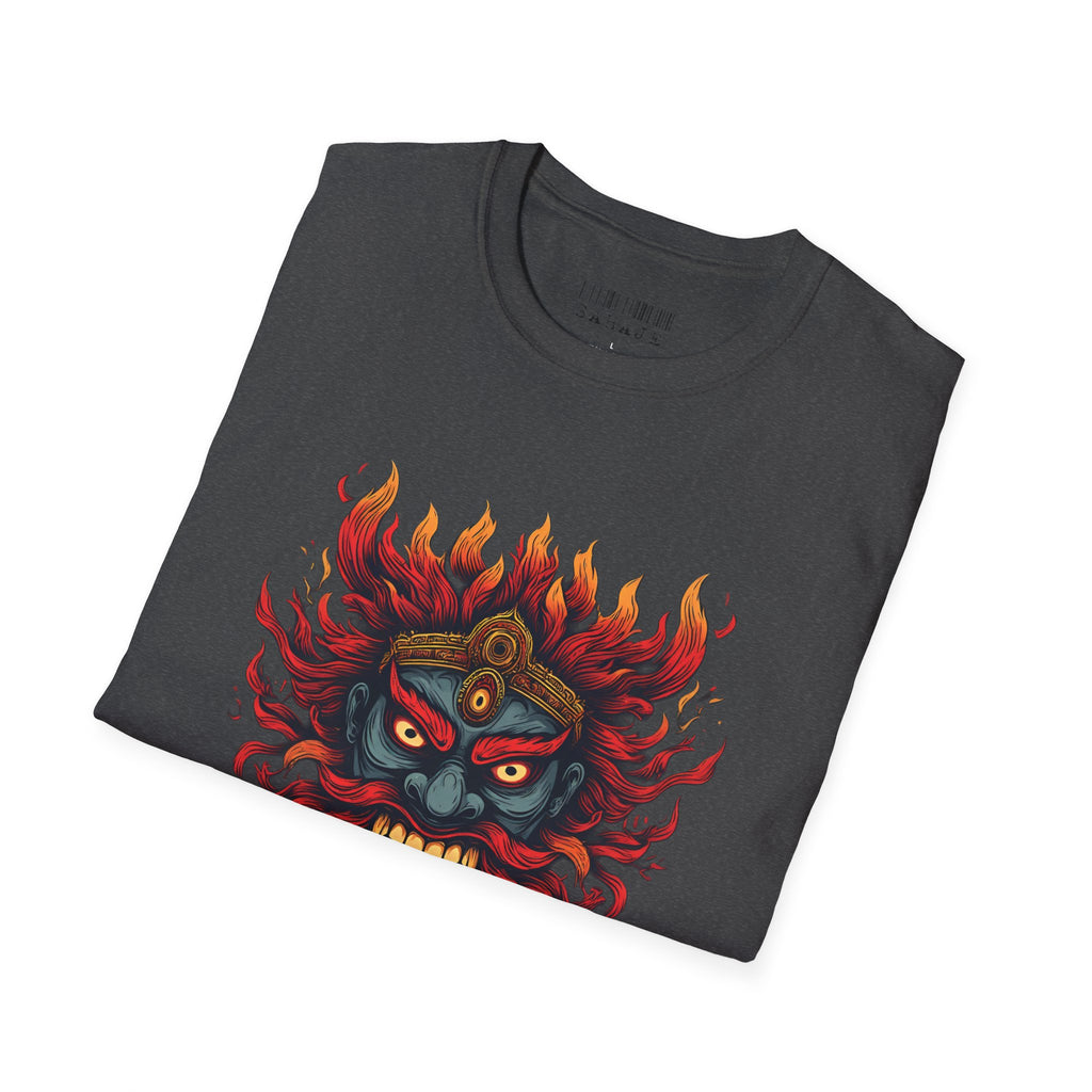 Flaming Demon Mask T-Shirt — Fierce Tattoo-Style Graphic Tee