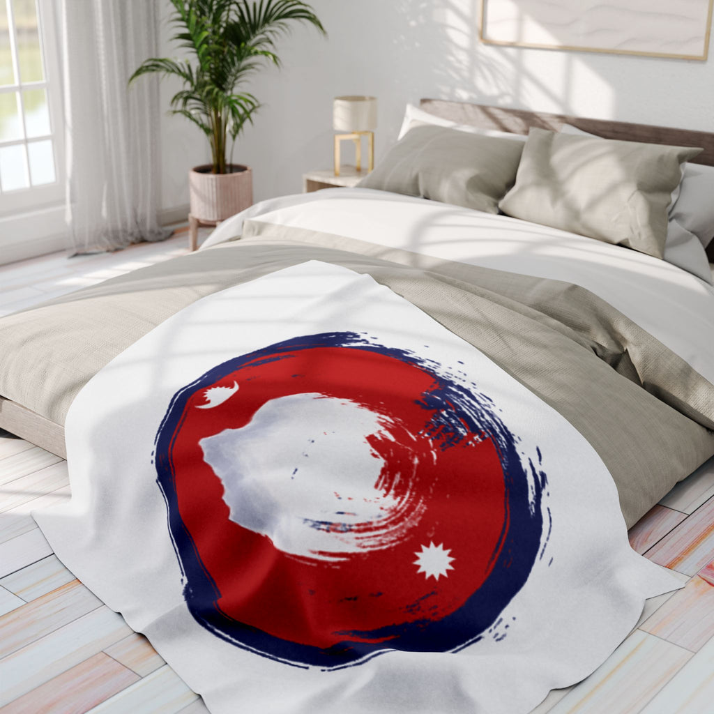Fleece Blanket — Nepal Flag Brush Stroke Circle Design