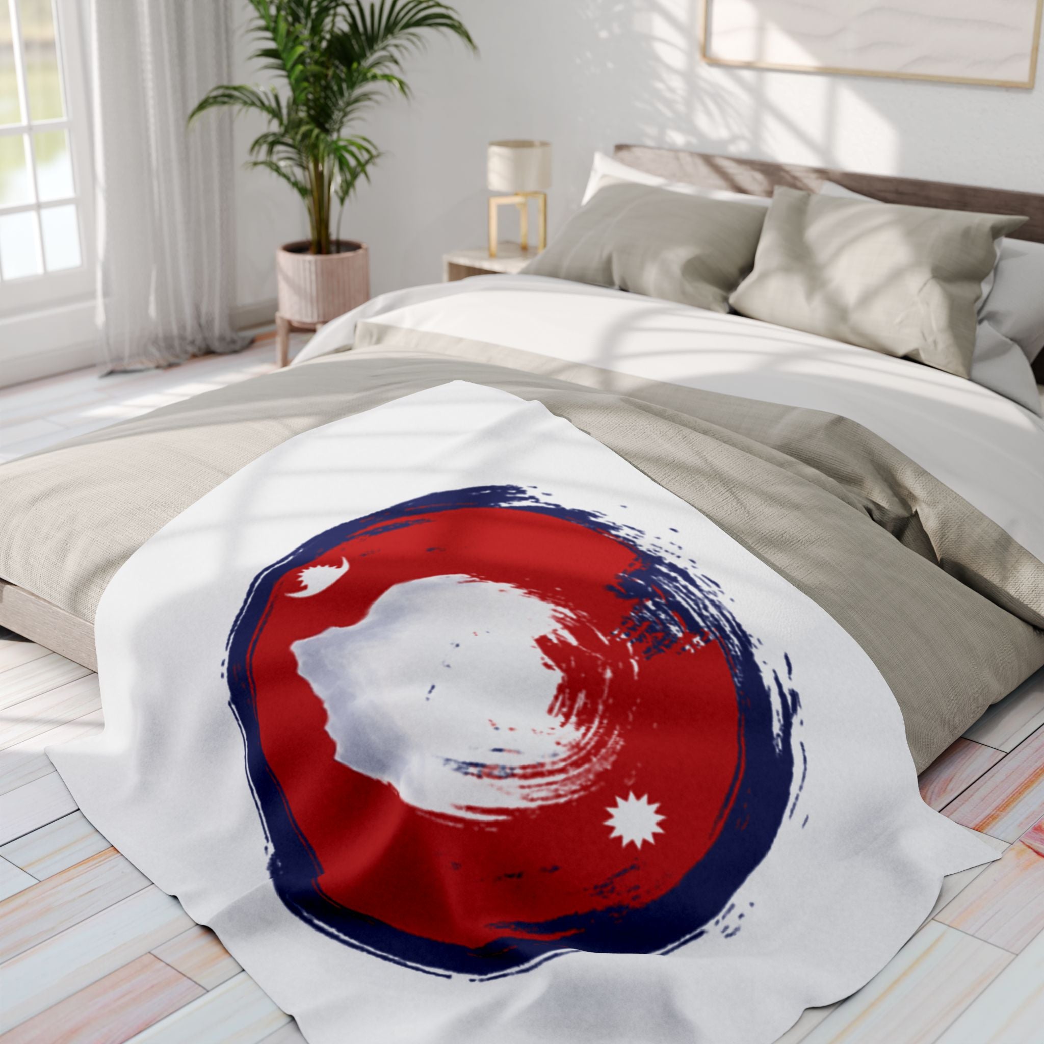 Fleece Blanket — Nepal Flag Brush Stroke Circle Design