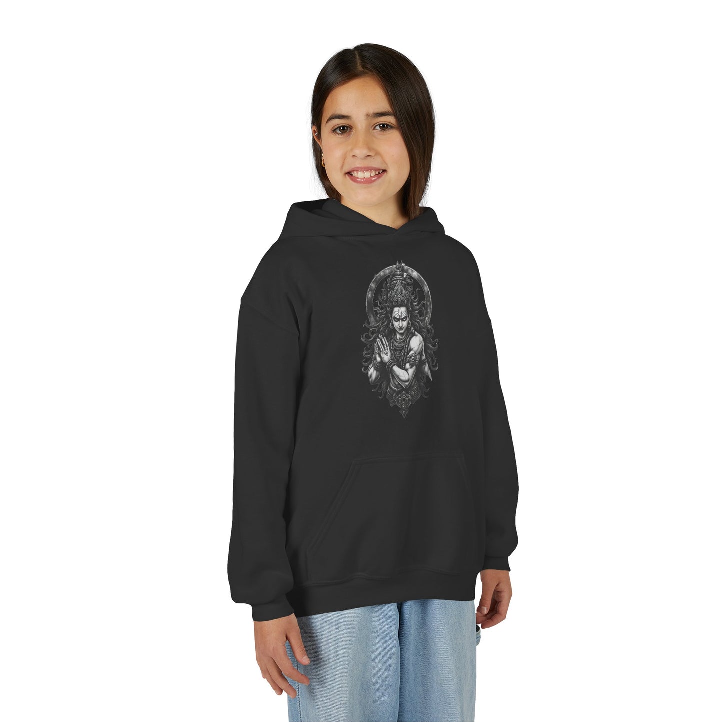 Youth Hoodie with Gothic Goddess Skull Art — Dark Fantasy Graphic Pullover