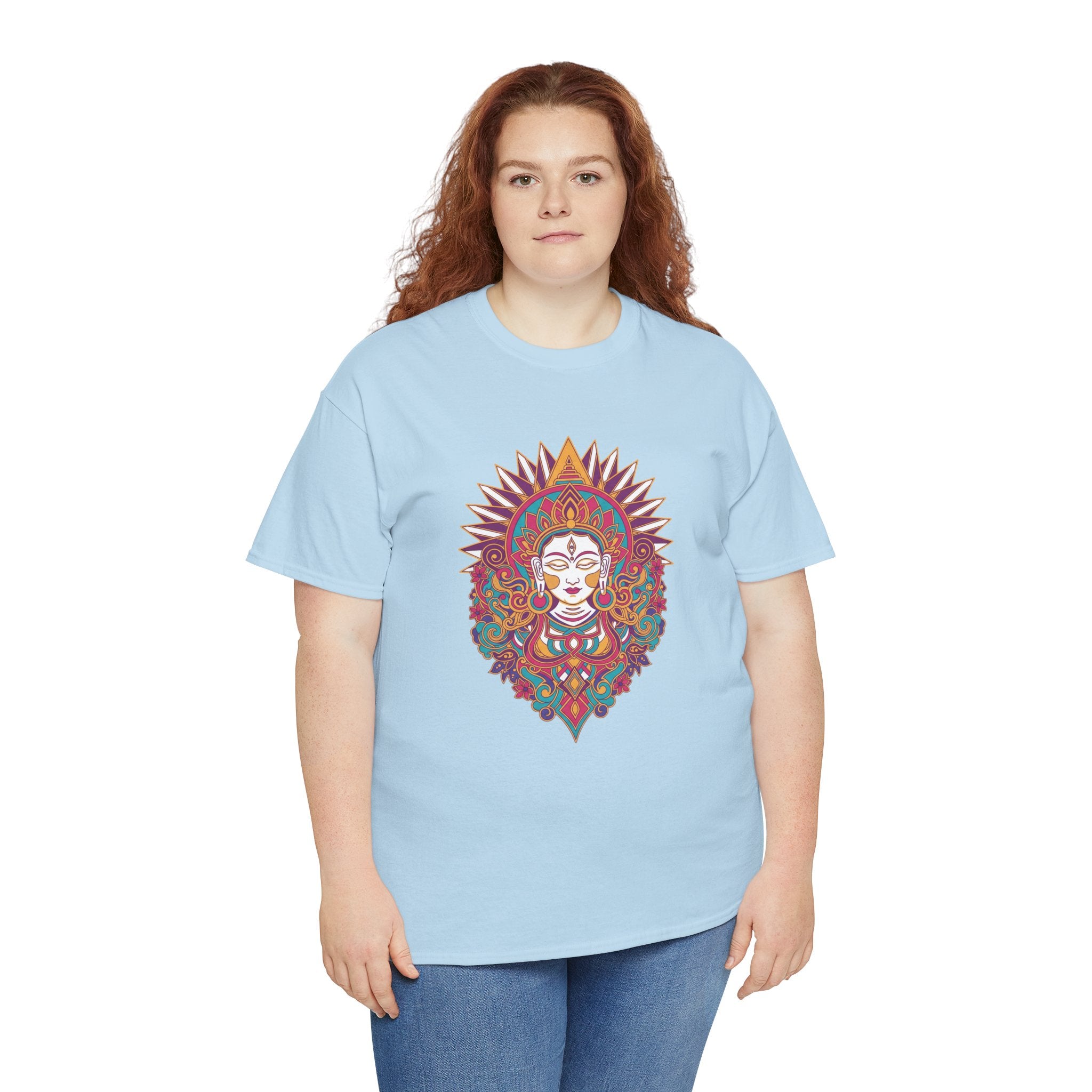 Spiritual Goddess Sun Mandala Tee — Colorful Boho Yoga T‑Shirt