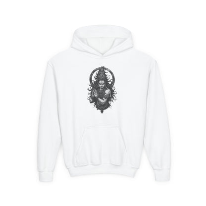 Youth Hoodie with Gothic Goddess Skull Art — Dark Fantasy Graphic Pullover