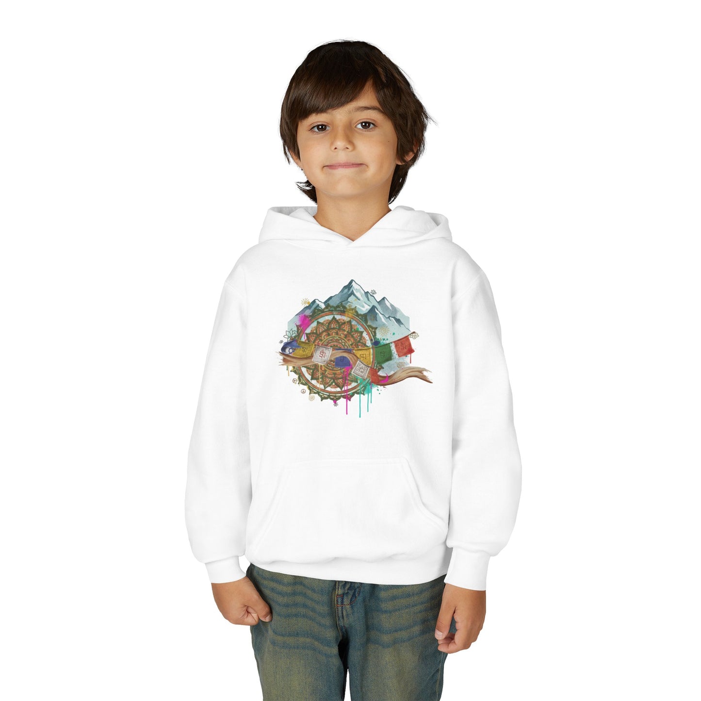 Youth Hoodie — Colorful Mountain Adventure Graphic