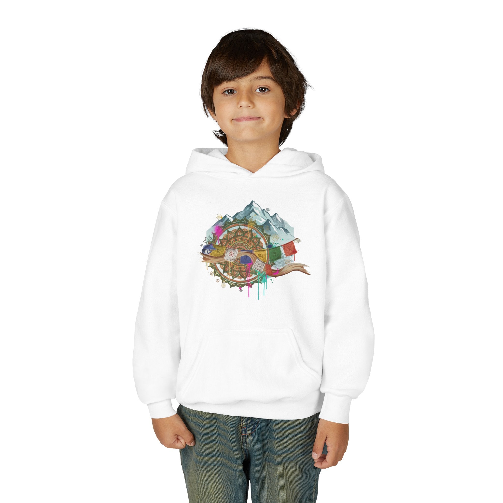 Youth Hoodie — Colorful Mountain Adventure Graphic
