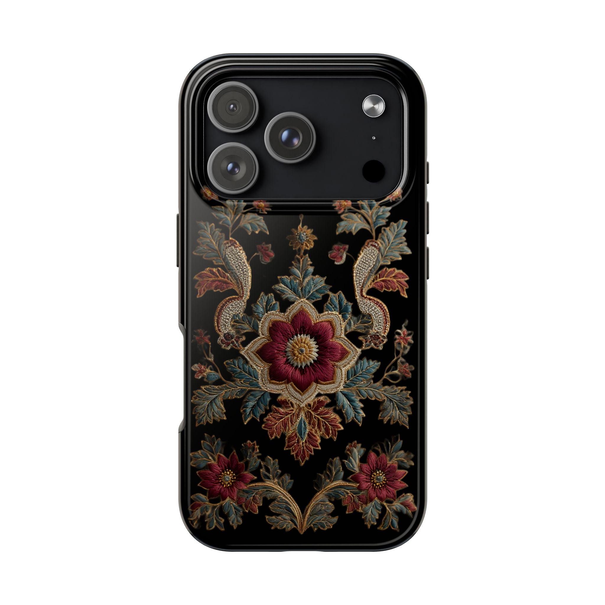 Floral Embroidered Tough Phone Case — Vintage Boho Protective Cover