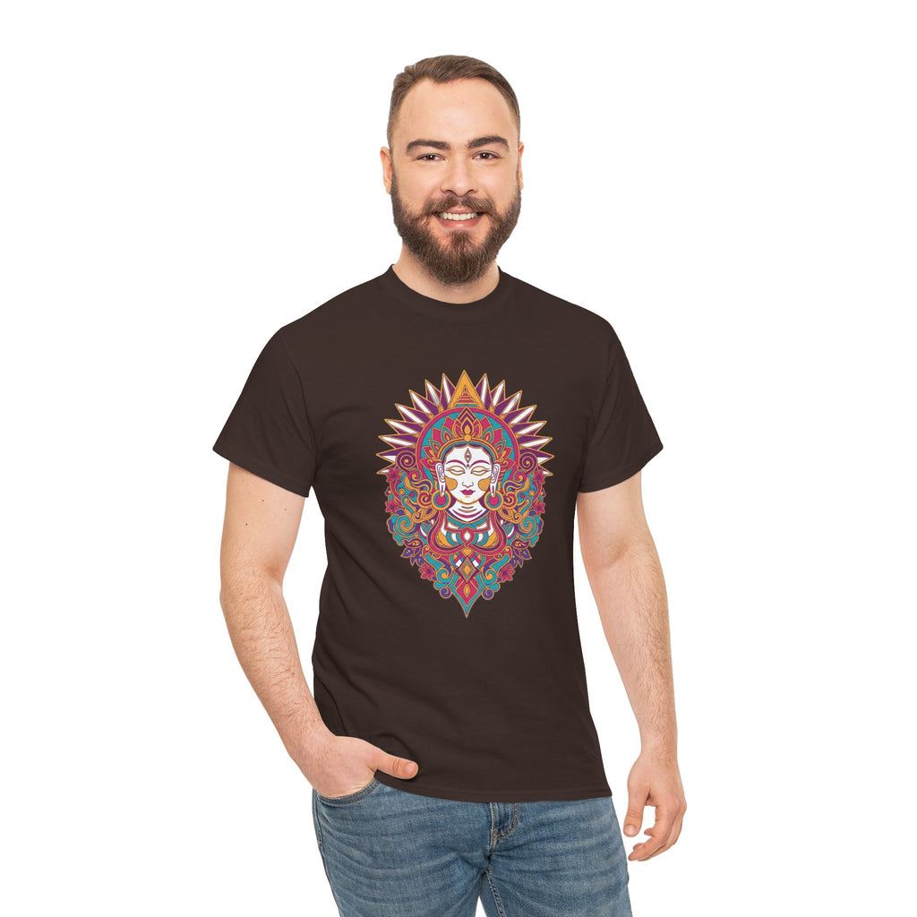Spiritual Goddess Sun Mandala Tee — Colorful Boho Yoga T‑Shirt
