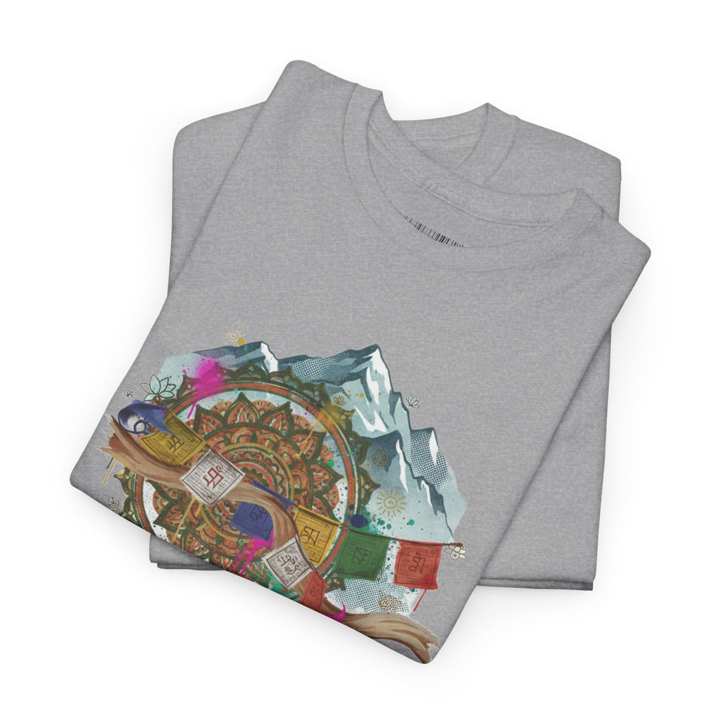 Adventure Compass Graphic Tee — Mountain, Globe & Flag Illustration