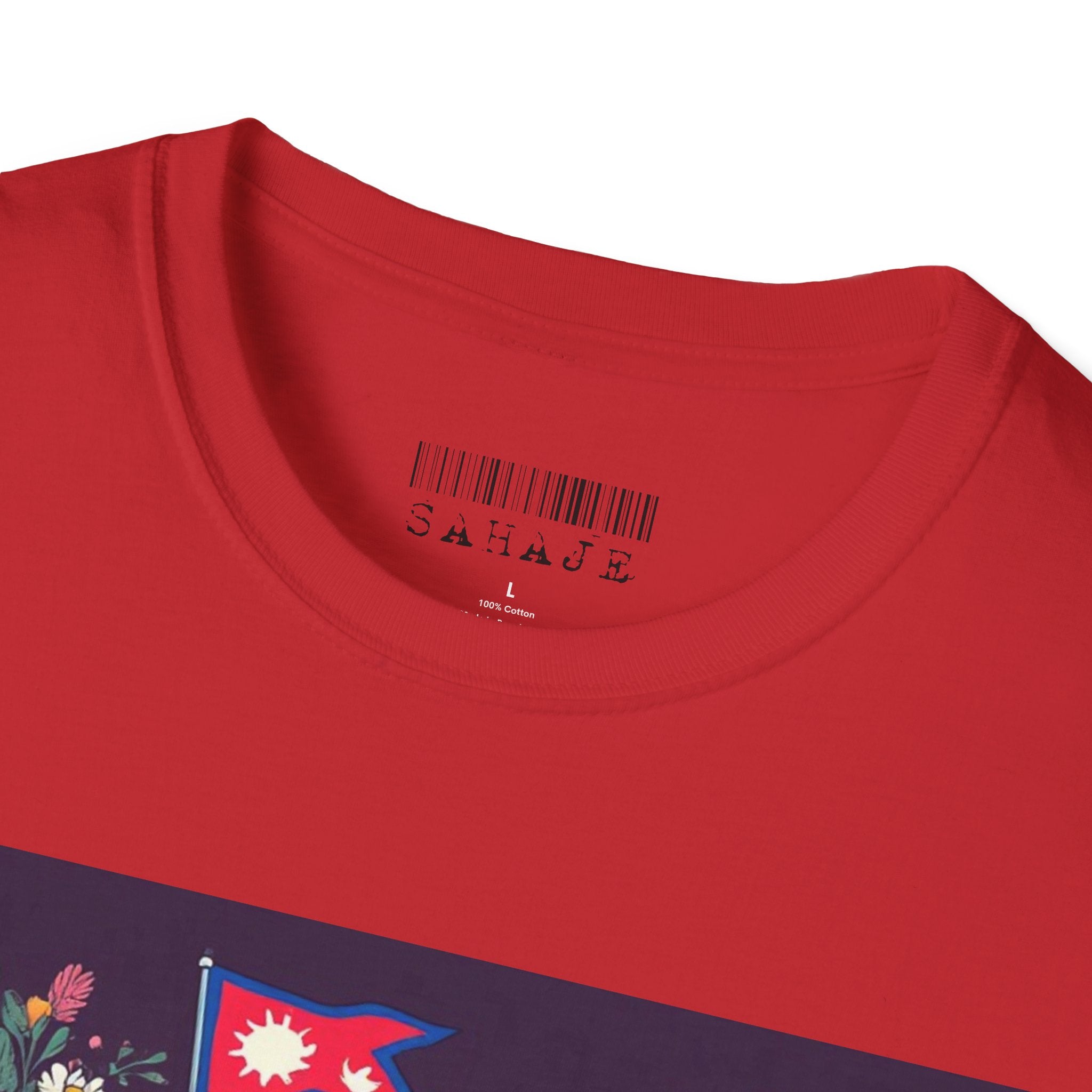 Bicycle Floral T-Shirt – Pink Bike with Baskets & "Sahaje" Text