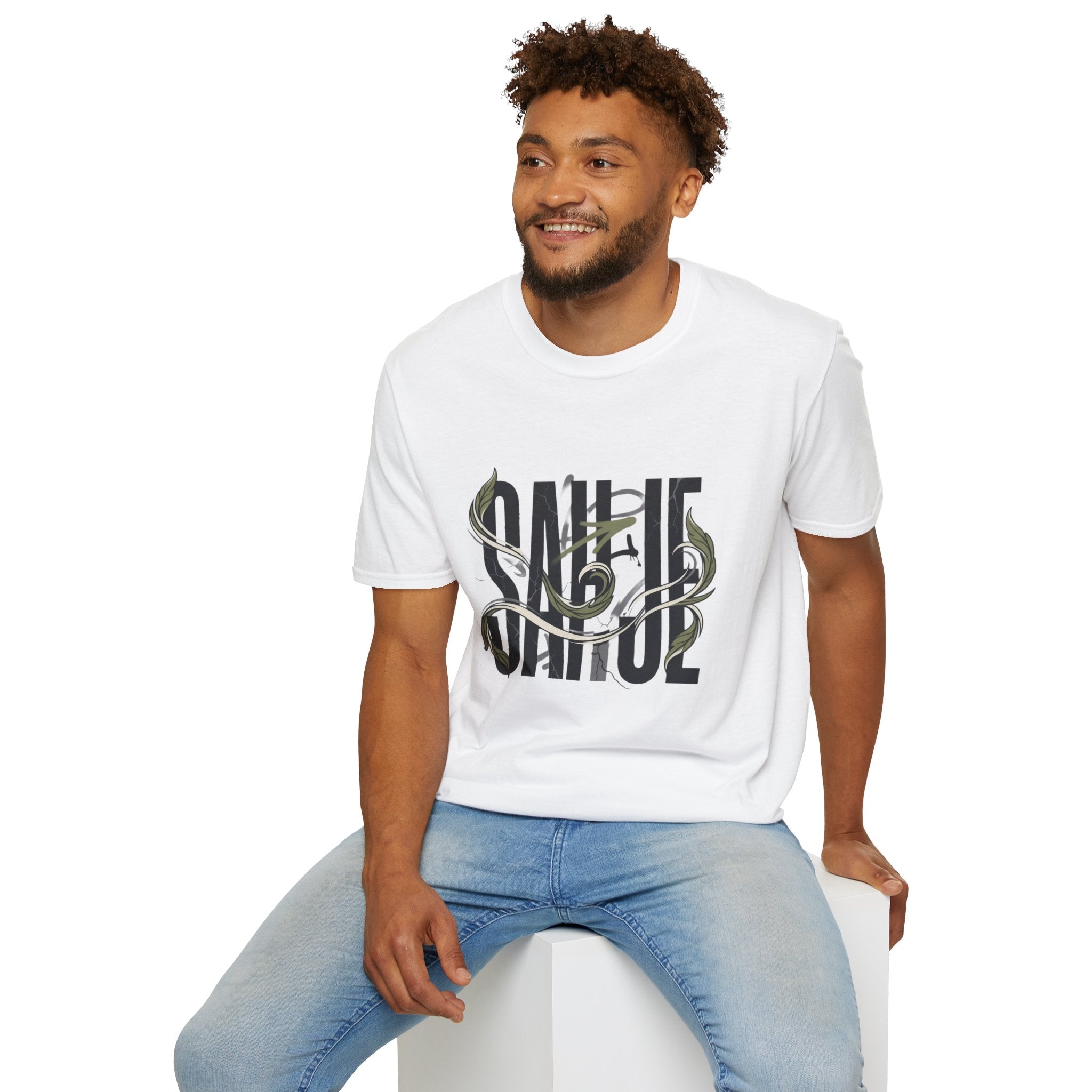 Saurus Graphic T-Shirt — Retro Block Lettering with Snake Illustration