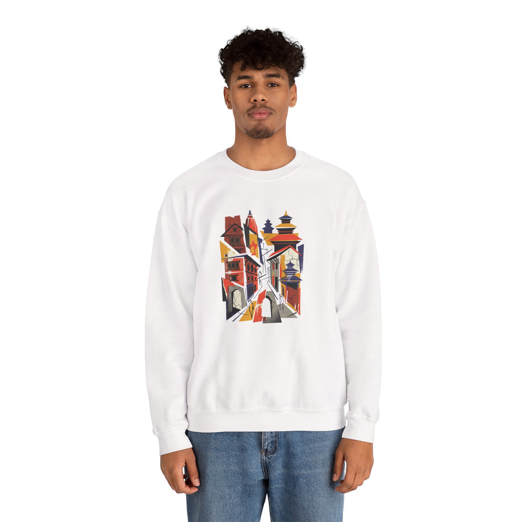 Architectural Cityscape Crewneck Sweatshirt — Abstract Urban Alley Art