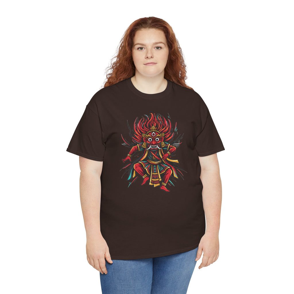 T-Shirt — Fierce Red Oni Demon Graphic Tee (Mythic Japanese Mask Design)