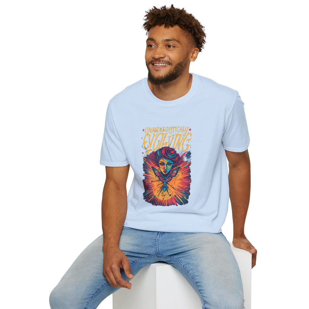 Unapologetically Evolving T-Shirt — Vibrant Butterfly Woman Graphic Tee