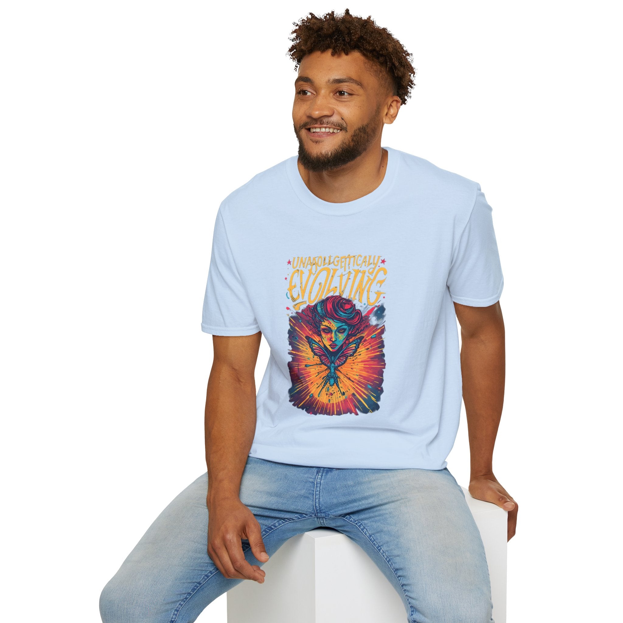 Unapologetically Evolving T-Shirt — Vibrant Butterfly Woman Graphic Tee