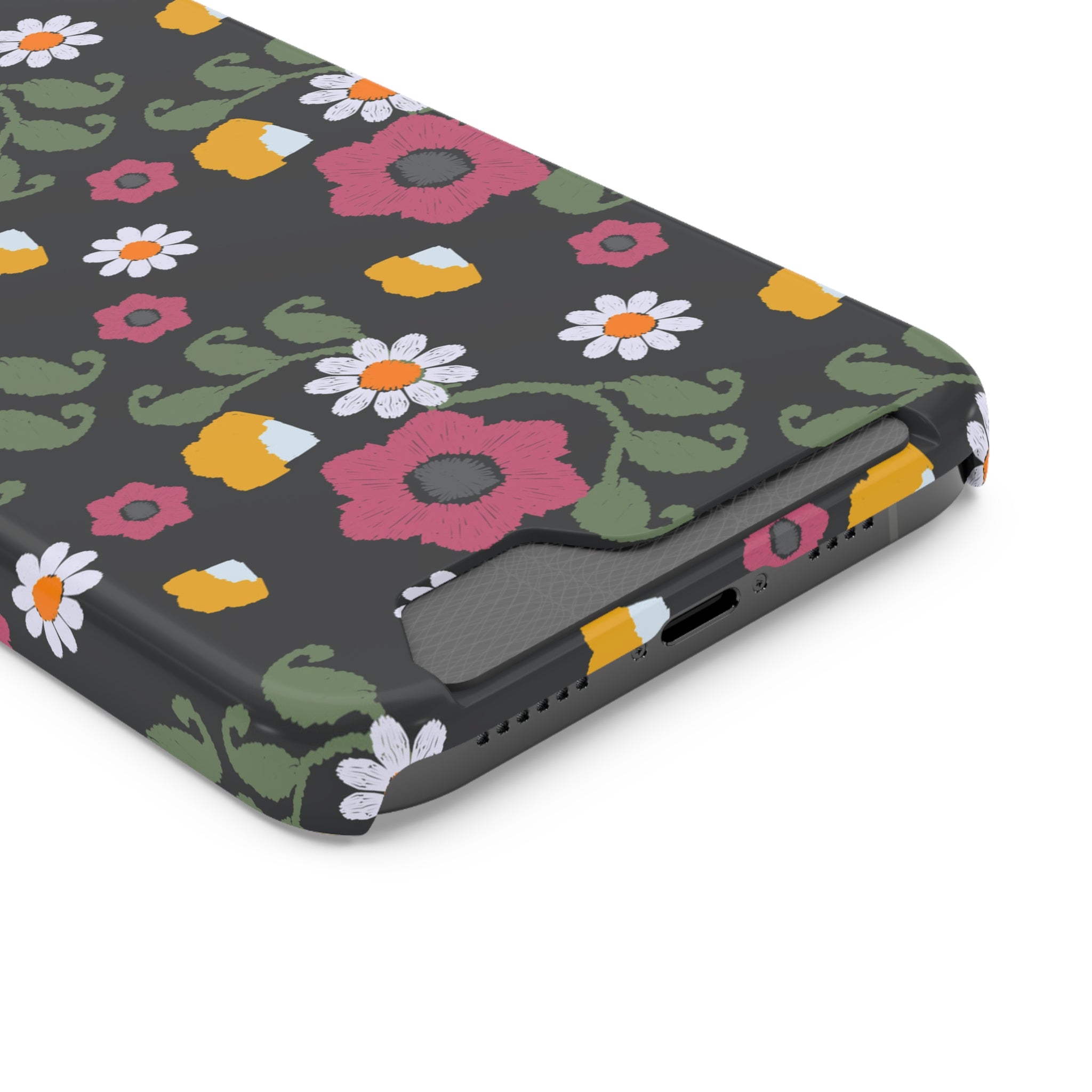 Floral Phone Case with Card Holder, Stylish Smartphone Accessory, Gifts for Her, Trendy Floral Design, Perfect for Spring & Summer