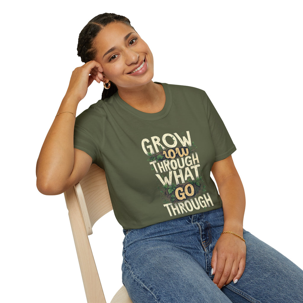 T-Shirt — Floral 'Grow Slow, Go Through' Inspirational Graphic Tee