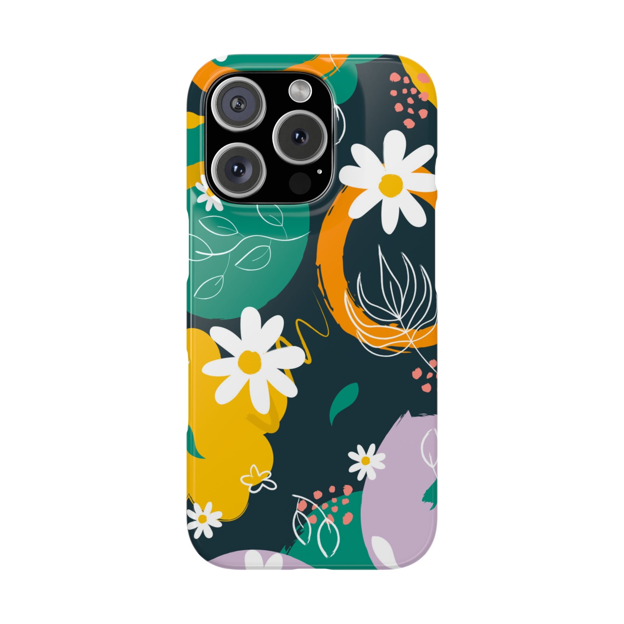 Floral Circle Slim Phone Case — Colorful Abstract Daisies Phone Cover