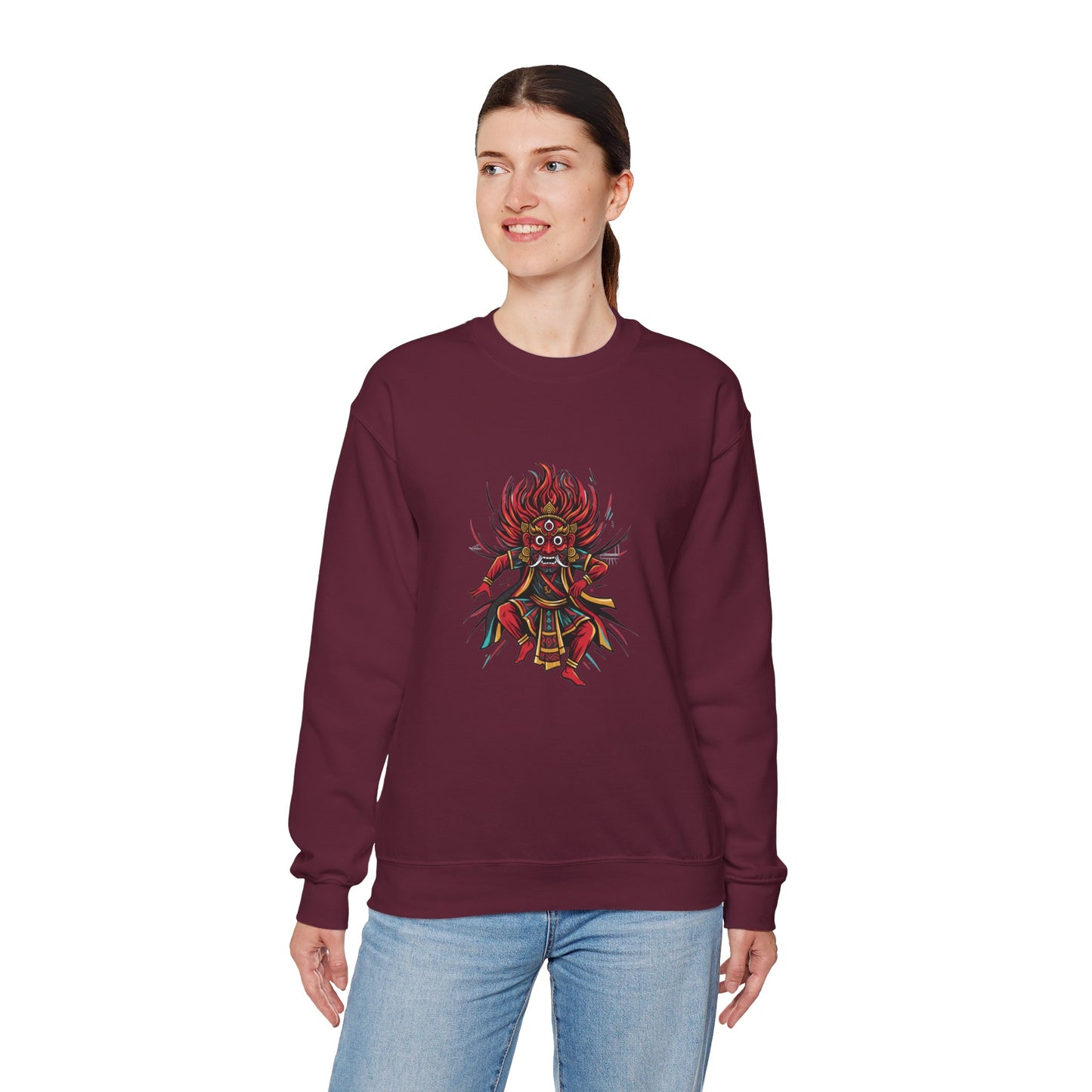 Crewneck Sweatshirt — Red Demon Guardian Graphic