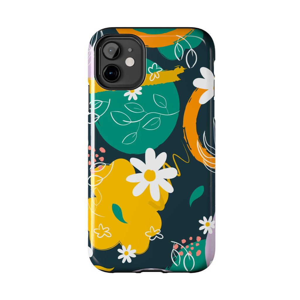 Floral Abstract Tough Phone Case — Colorful Daisies & Brushstroke Design