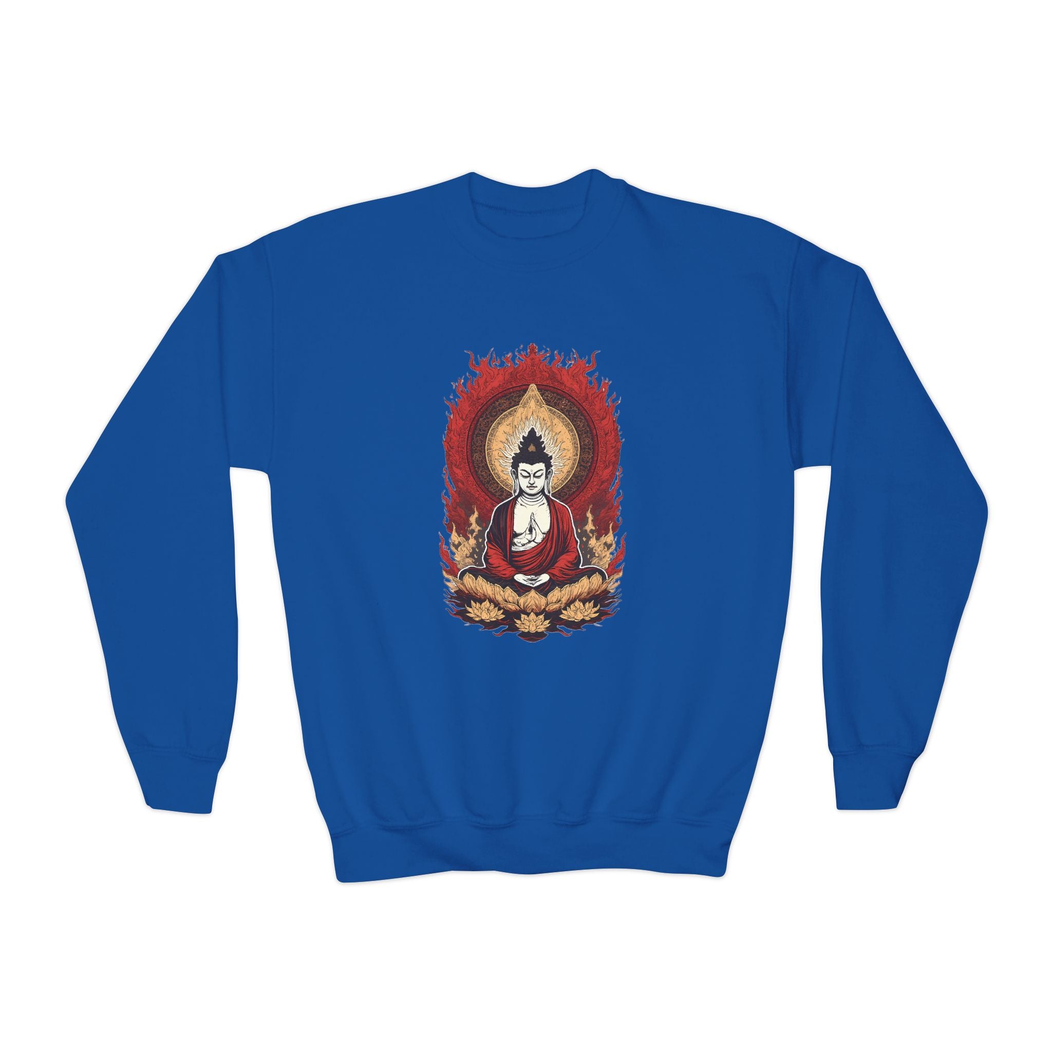 Buddha Flame Youth Crewneck Sweatshirt - Meditating Lotus Graphic
