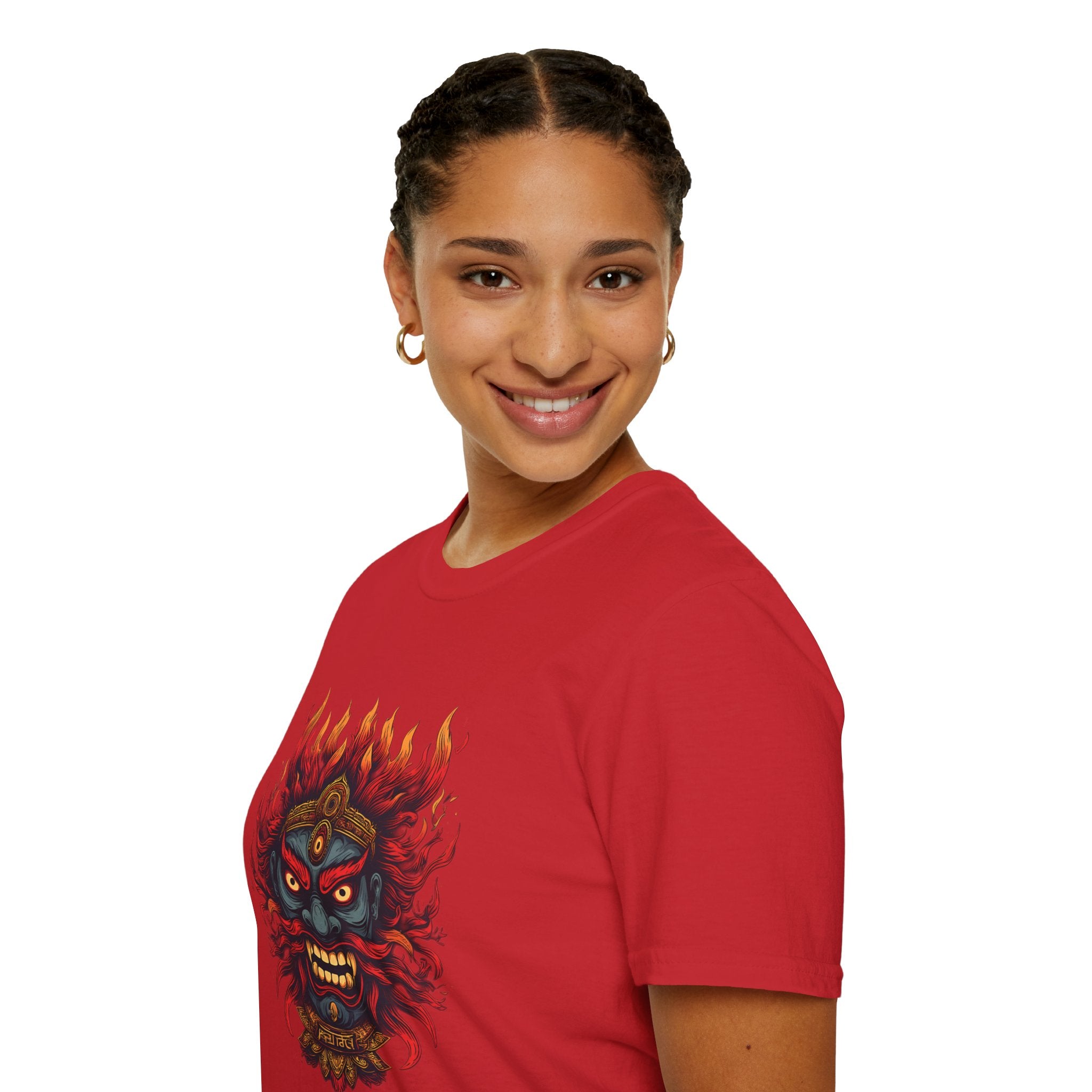 Flaming Demon Mask T-Shirt — Fierce Tattoo-Style Graphic Tee