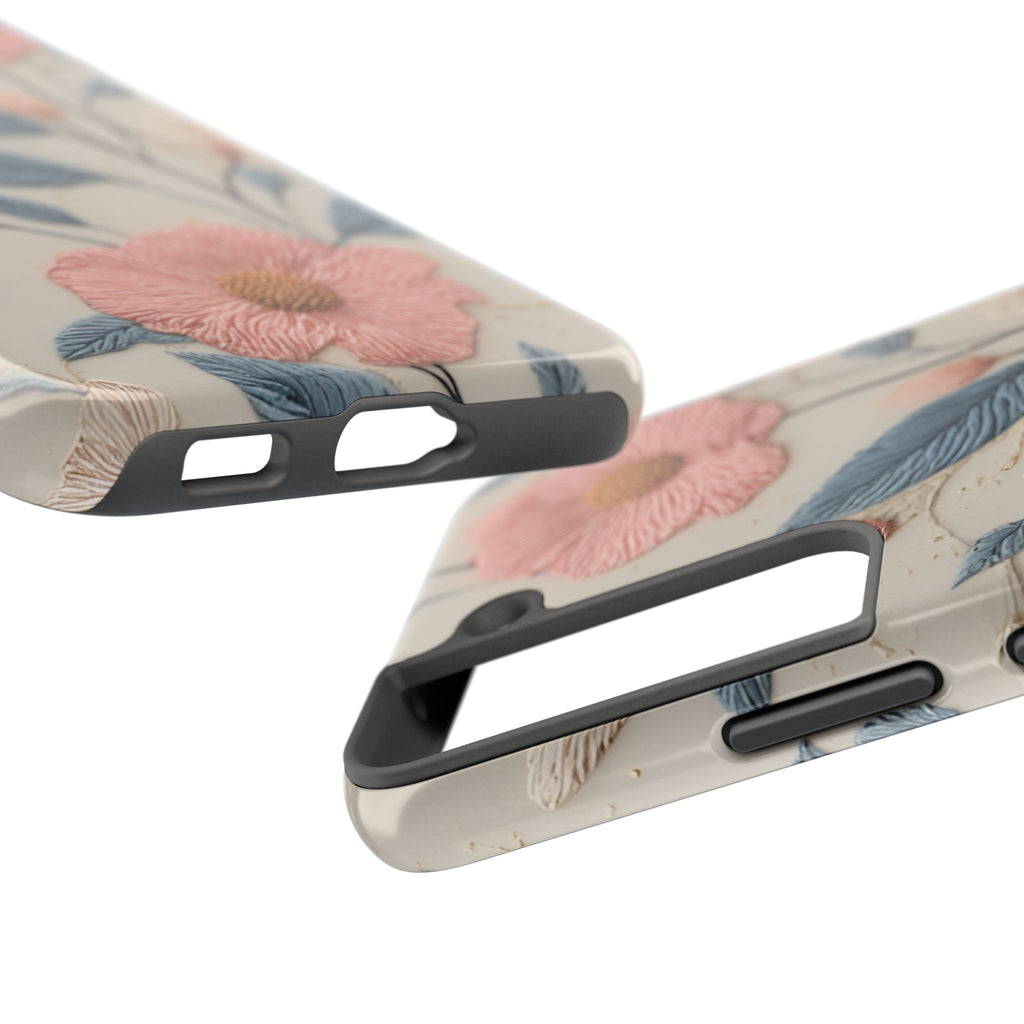 Floral Embroidered Tough Phone Case — Pink Blossom Protective Phone Cover
