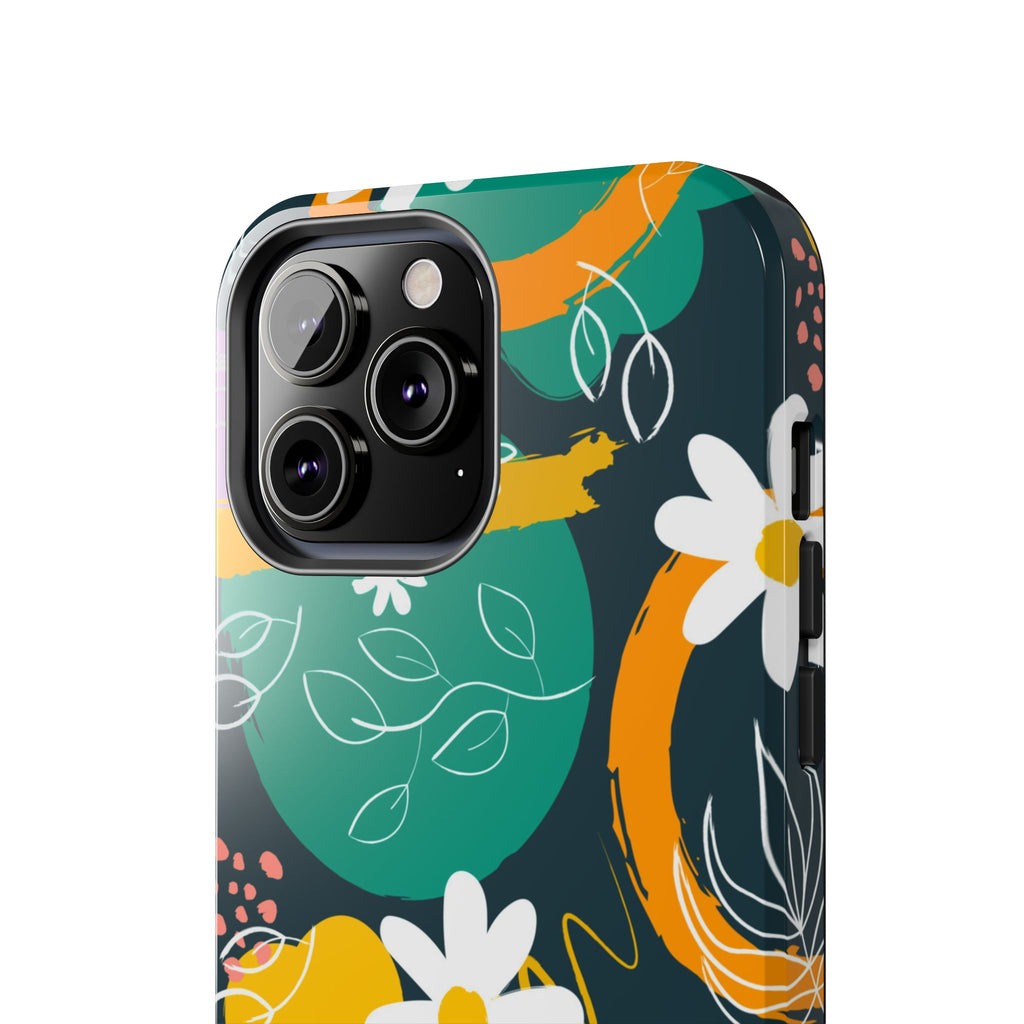 Floral Abstract Tough Phone Case — Colorful Daisies & Brushstroke Design