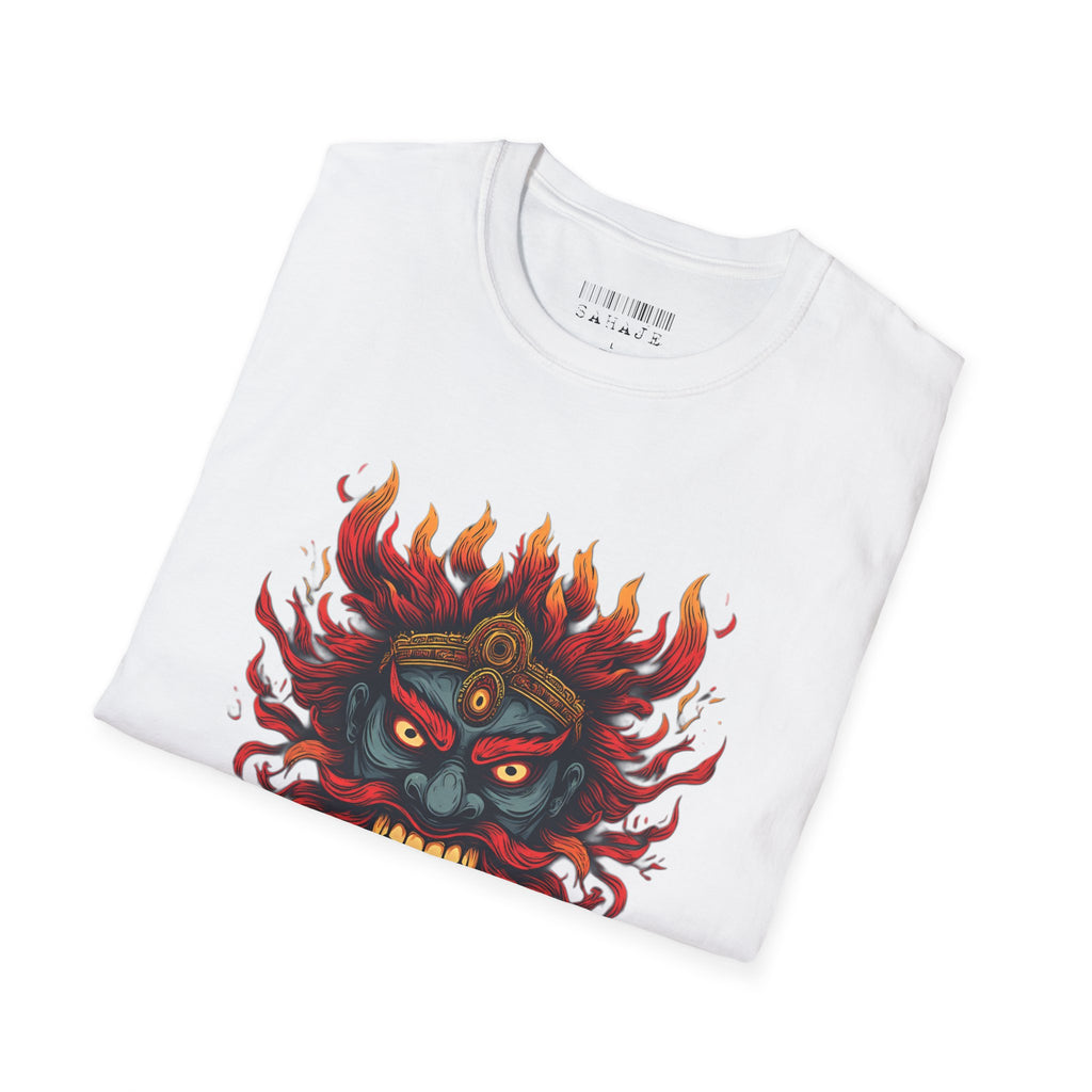 Flaming Demon Mask T-Shirt — Fierce Tattoo-Style Graphic Tee