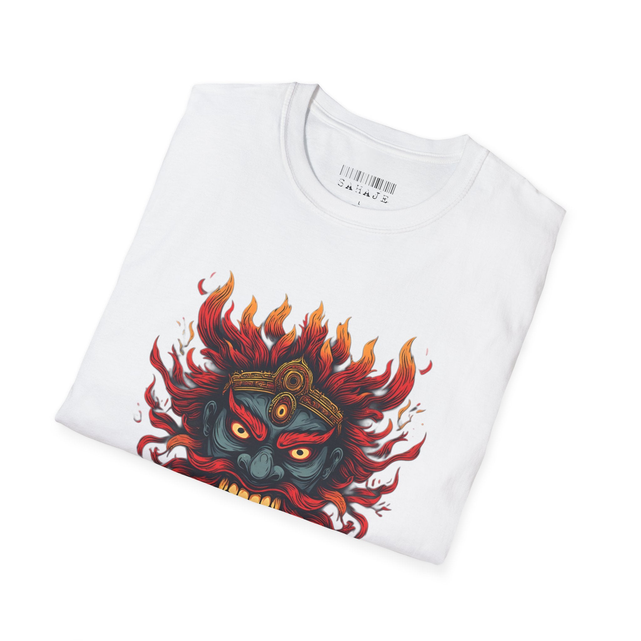 Flaming Demon Mask T-Shirt — Fierce Tattoo-Style Graphic Tee