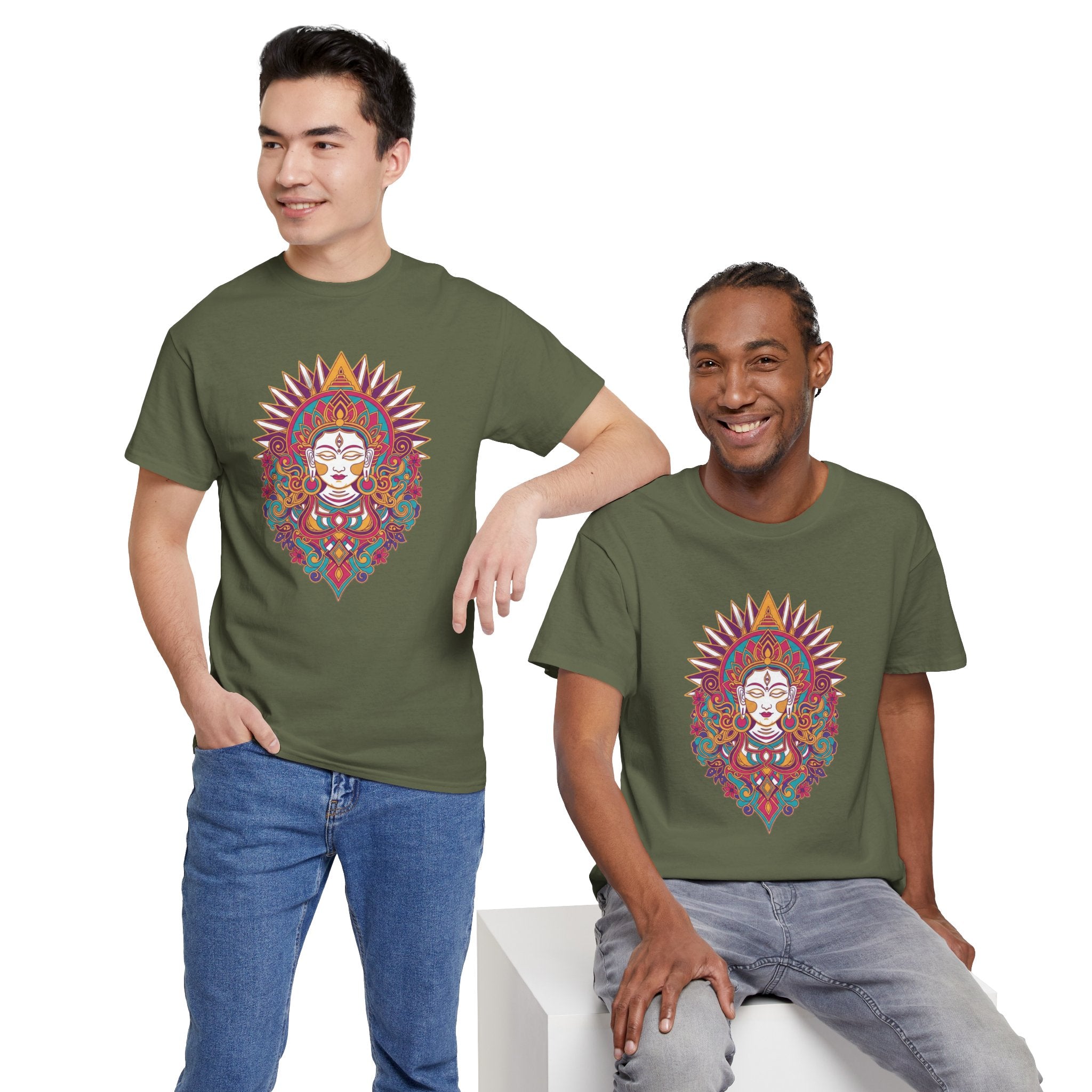 Spiritual Goddess Sun Mandala Tee — Colorful Boho Yoga T‑Shirt