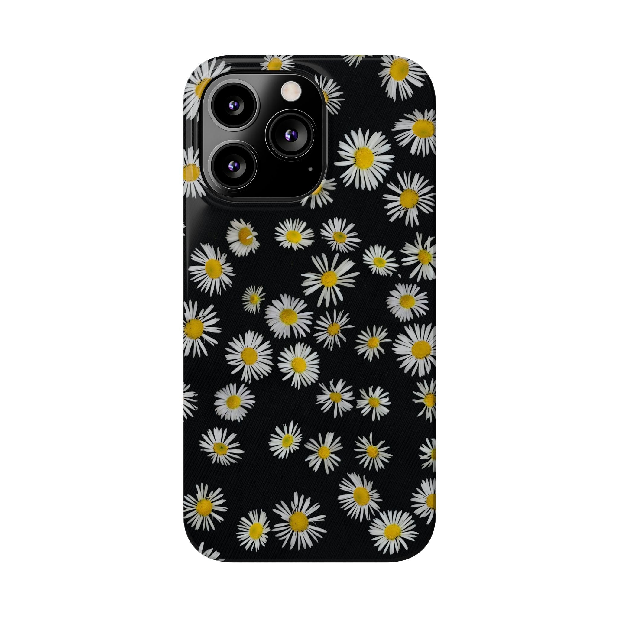 Daisy Pattern Slim Phone Case — Black Background Floral iPhone Case