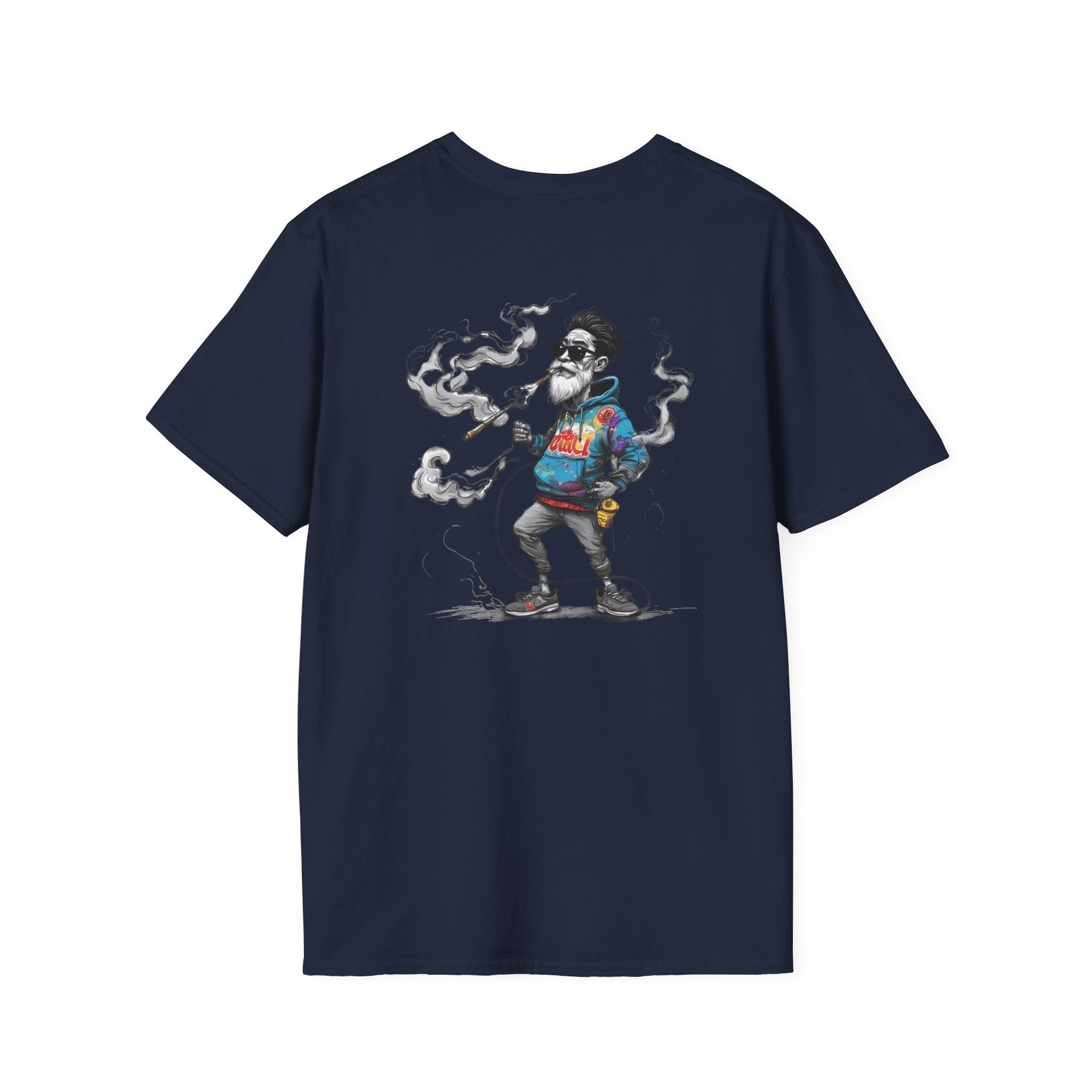 Cartoon T-Shirt – Funny Old Man Smoking Street Graphic Tee, Anti-Smoking Awareness Shirt