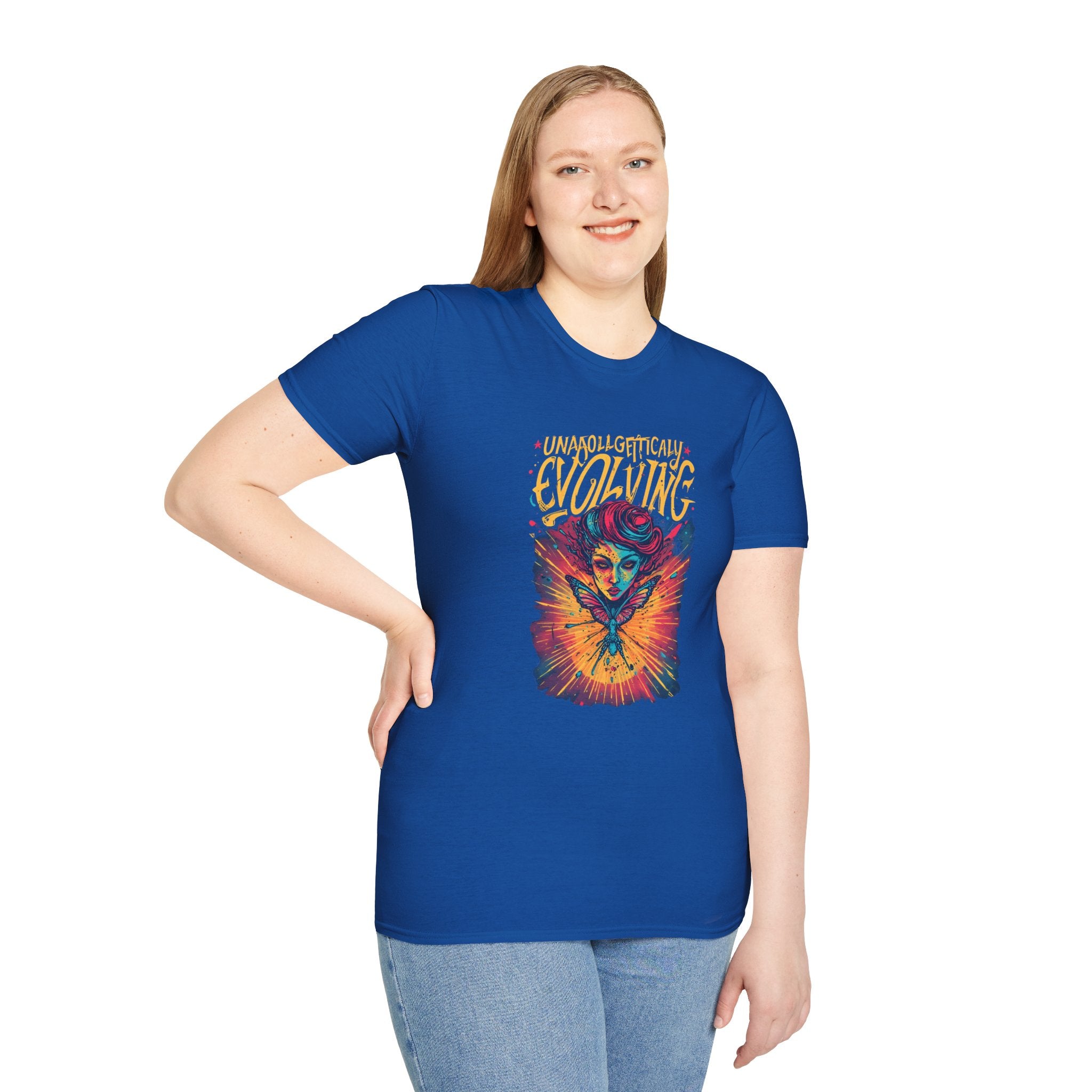 Unapologetically Evolving T-Shirt — Vibrant Butterfly Woman Graphic Tee