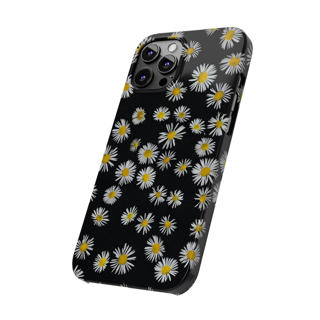 Daisy Pattern Slim Phone Case — Black Background Floral iPhone Case