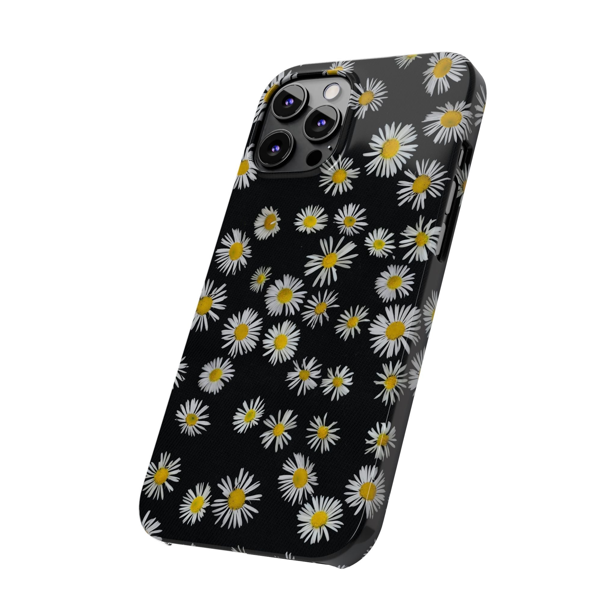 Daisy Pattern Slim Phone Case — Black Background Floral iPhone Case