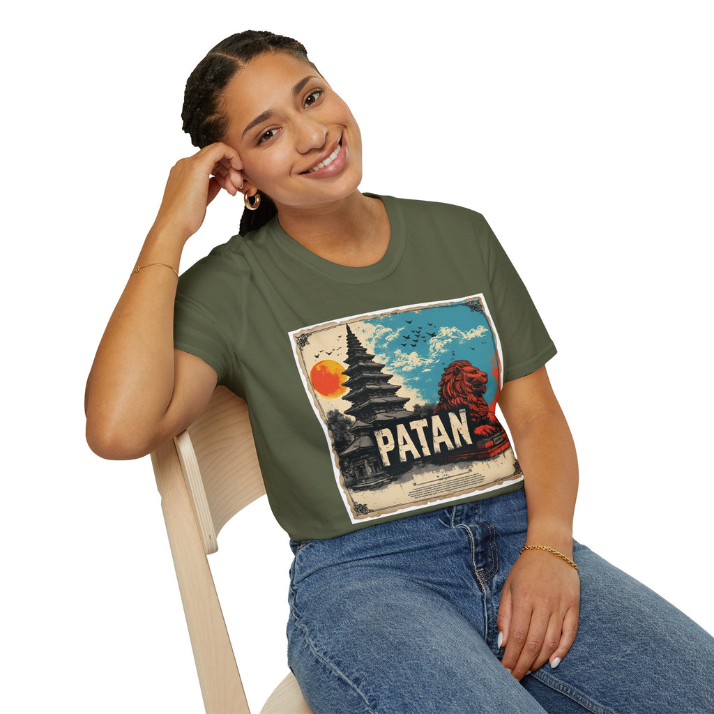 Patan City T-Shirt – Temple & Lion Graphic Tee, Nepali Cultural Heritage Design