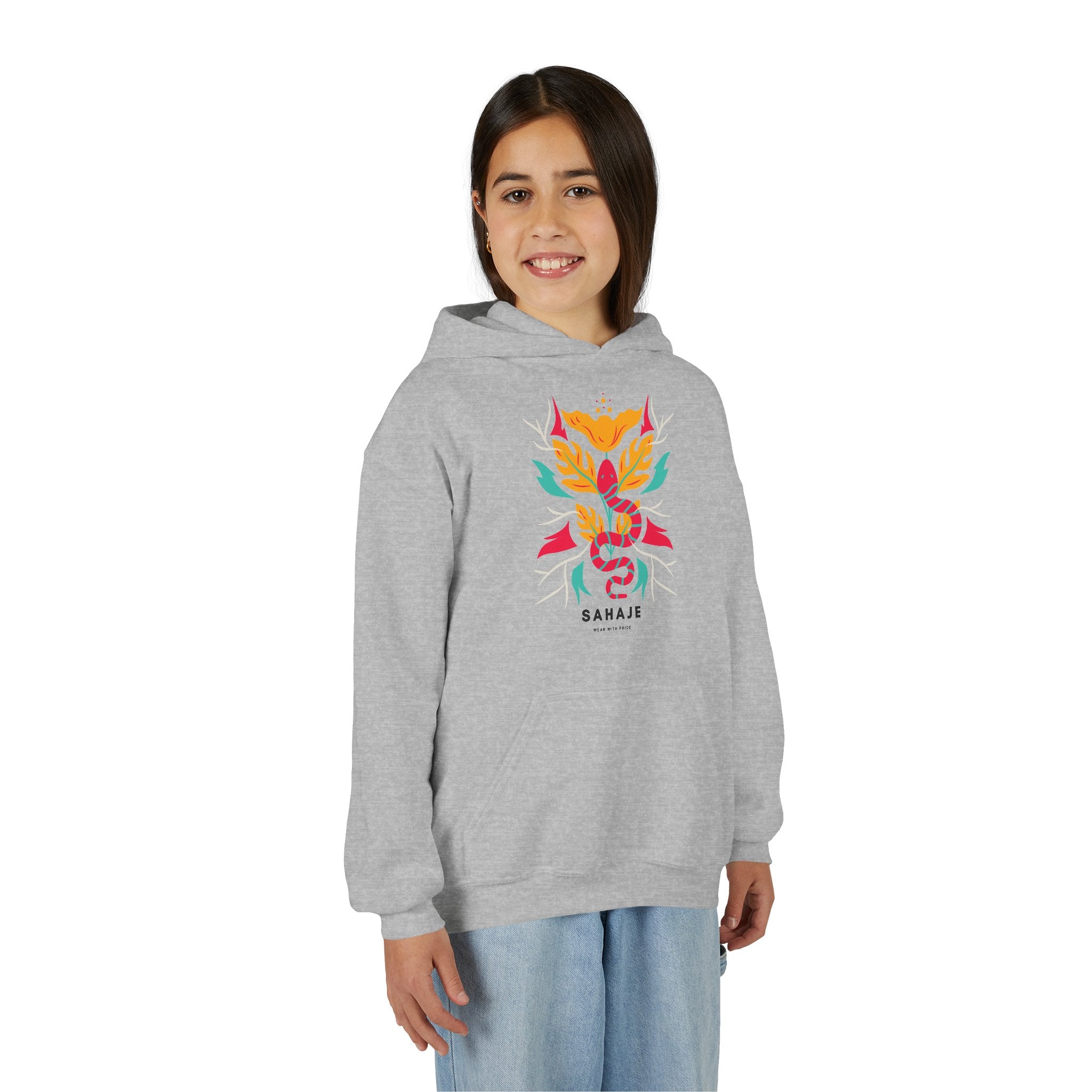 Youth Hoodie — Colorful Sahaja Floral Serpent Design
